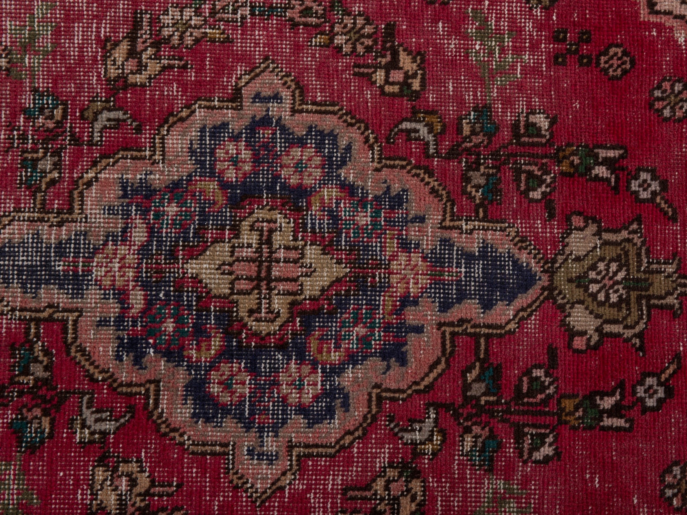 Persian Tabriz runner rug in faded red and dark brown, view 13 of 18