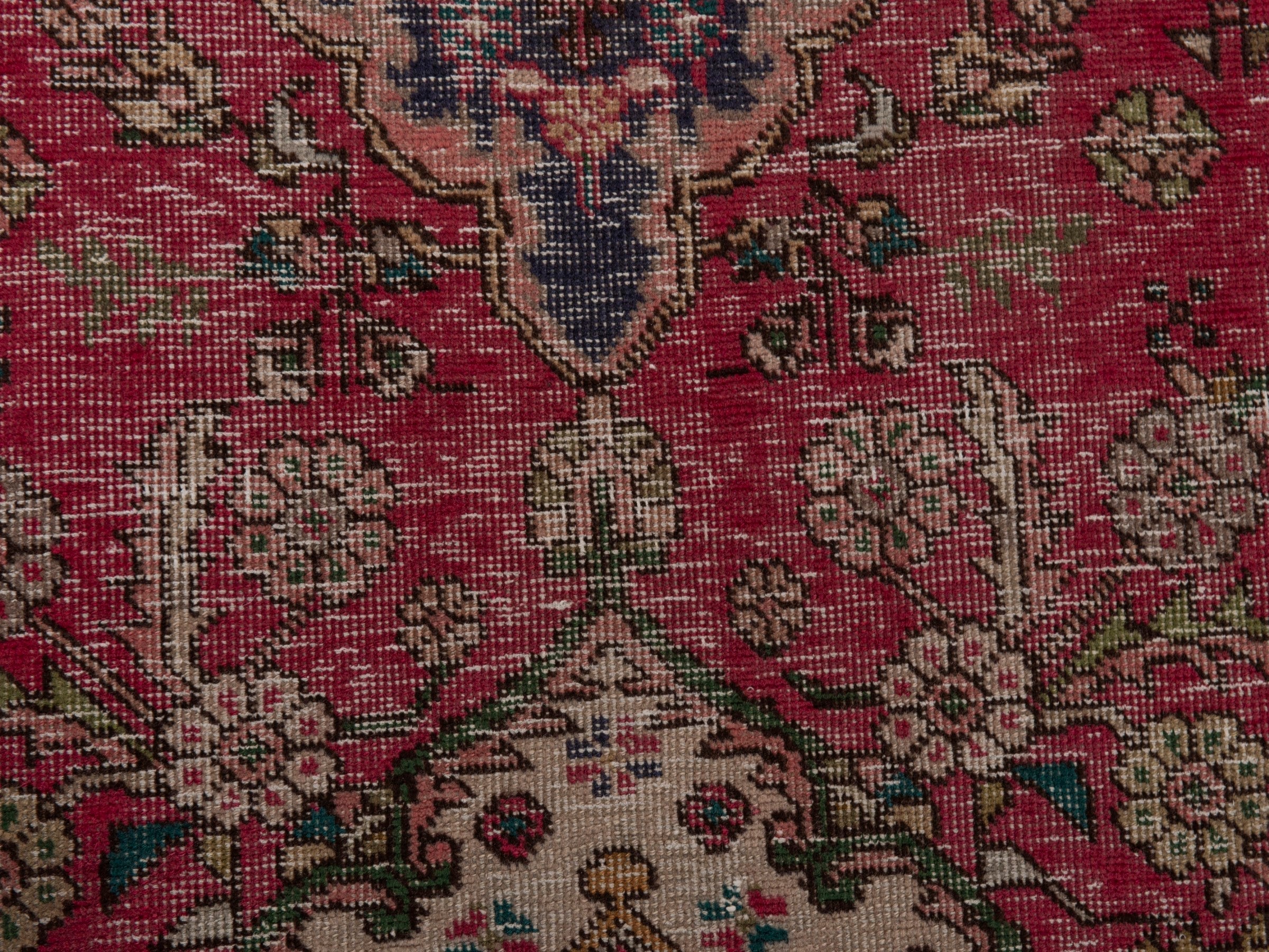 Persian Tabriz runner rug in faded red and dark brown, view 14 of 18