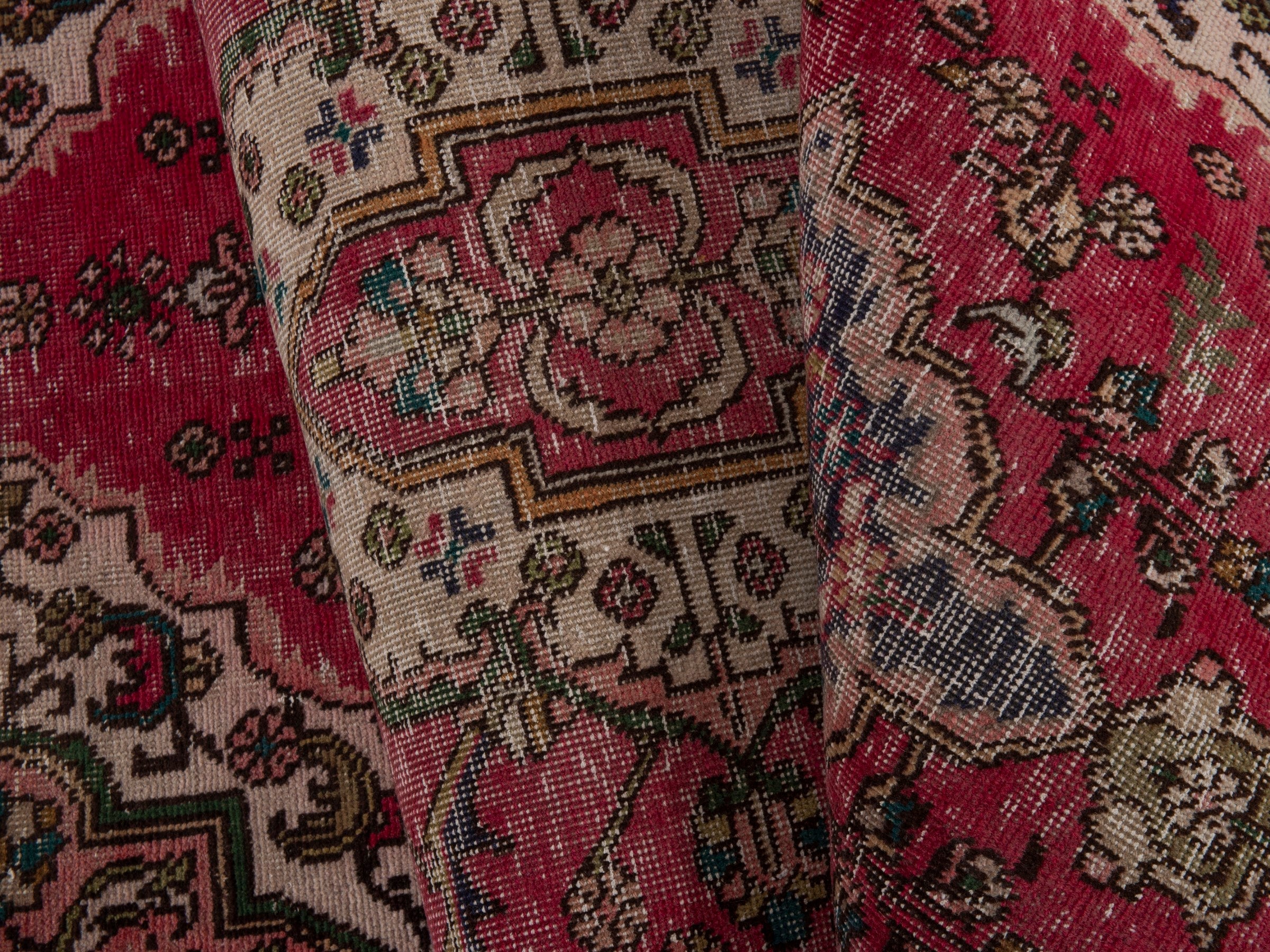 Persian Tabriz runner rug in faded red and dark brown, view 15 of 18