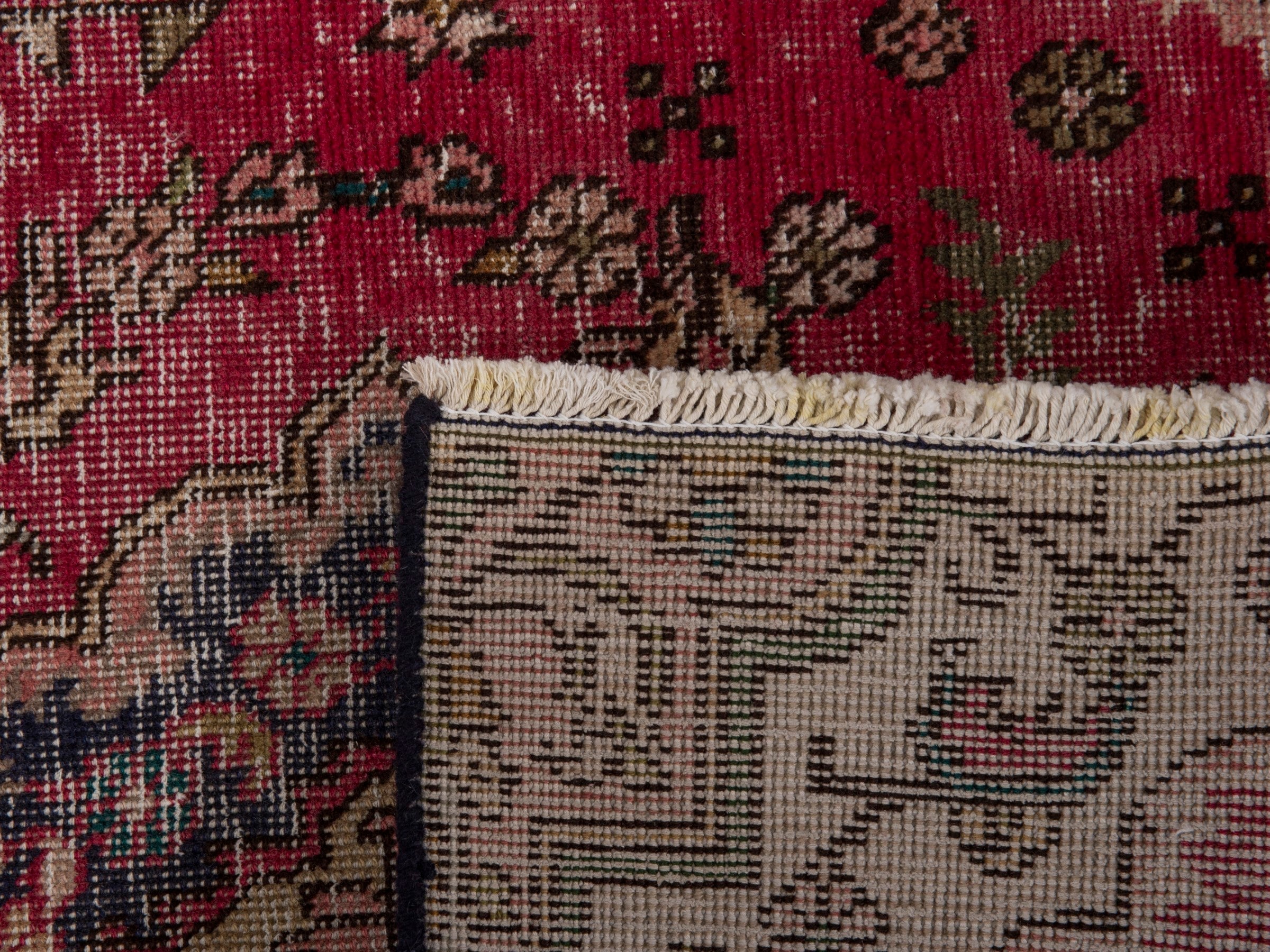 Persian Tabriz runner rug in faded red and dark brown, view 18 of 18