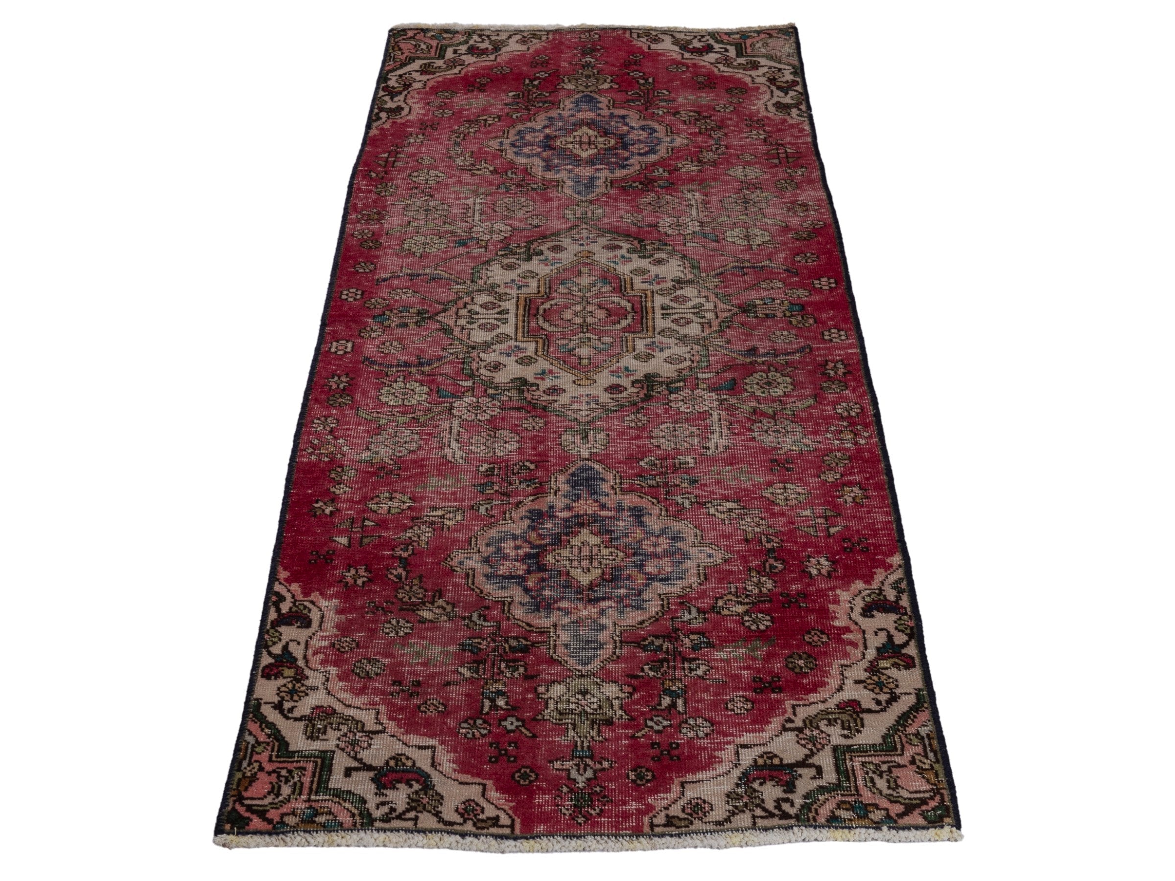 Persian Tabriz runner rug in faded red and dark brown, view 2 of 18