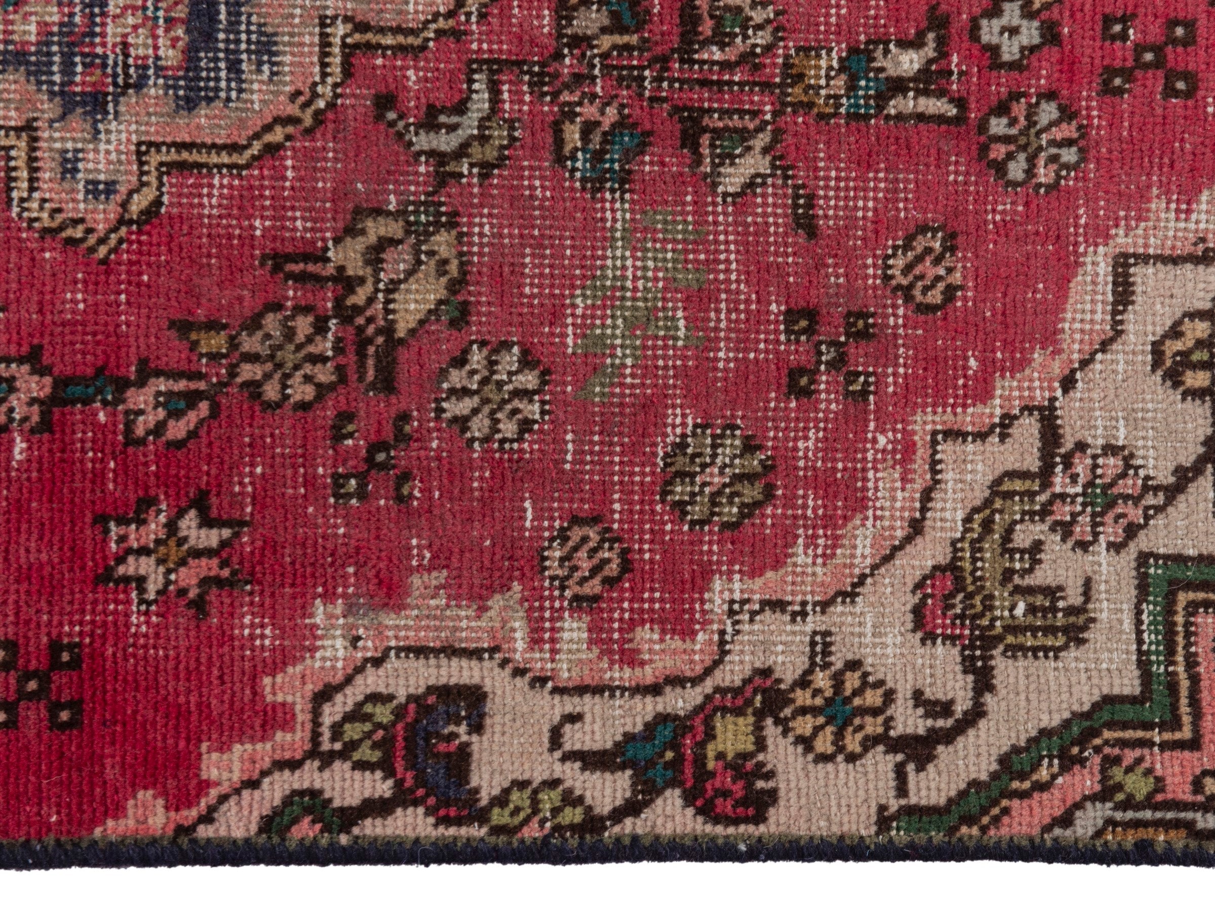 Persian Tabriz runner rug in faded red and dark brown, view 5 of 18