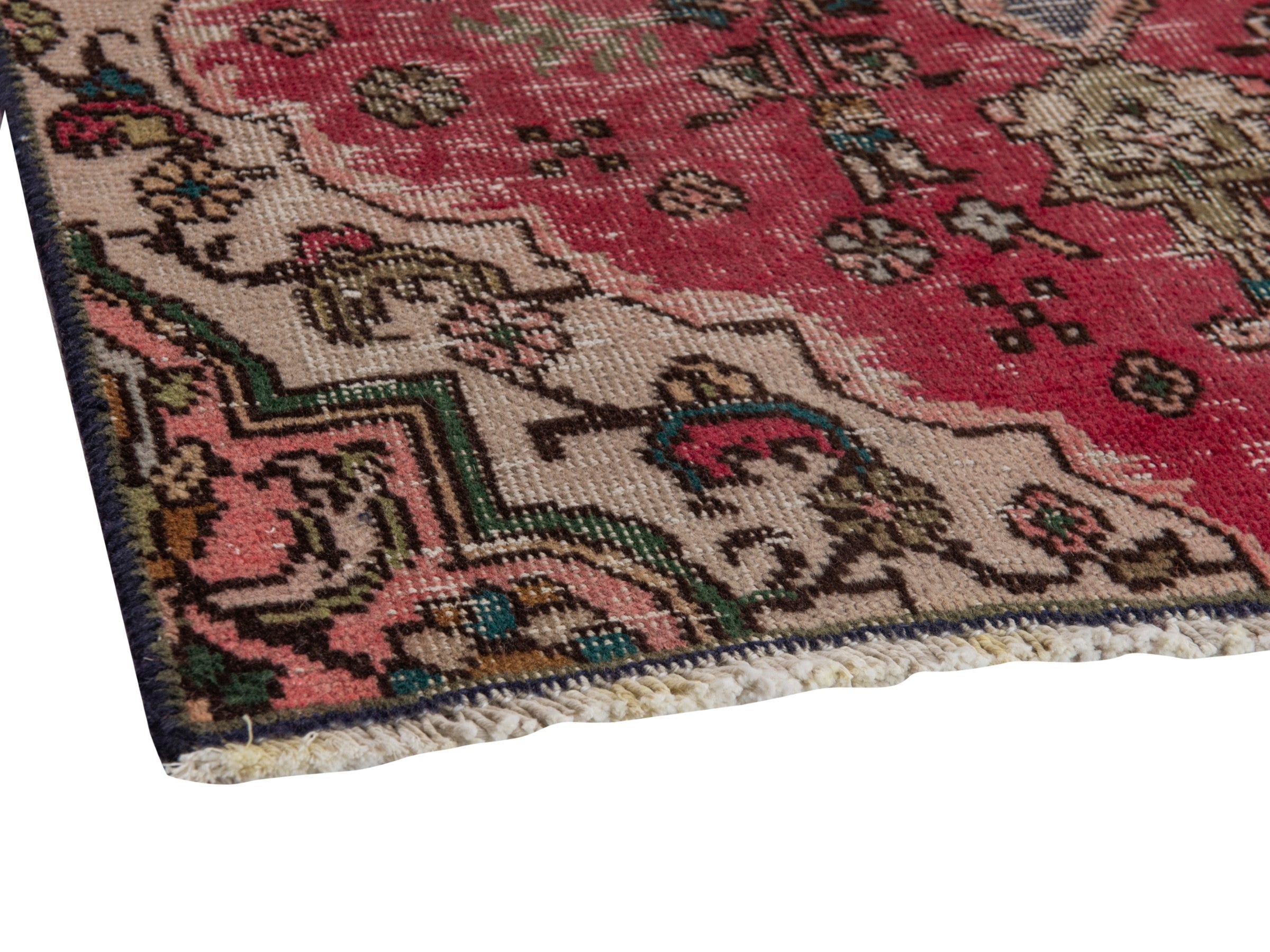 Persian Tabriz runner rug in faded red and dark brown, view 6 of 18