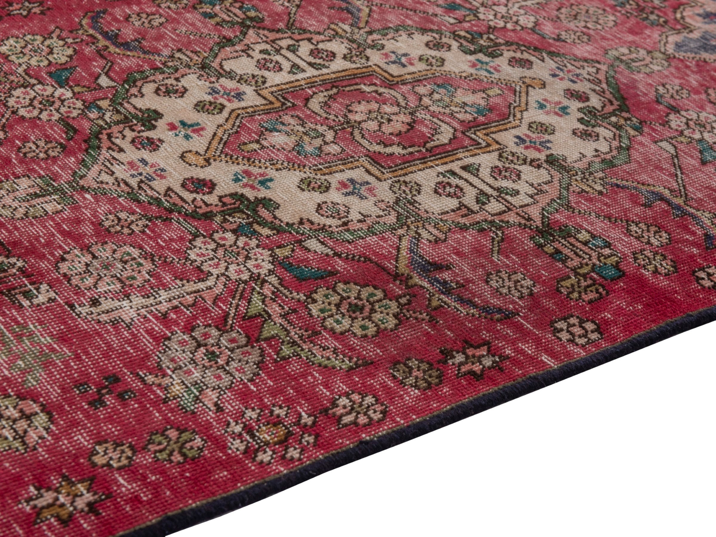 Persian Tabriz runner rug in faded red and dark brown, view 8 of 18