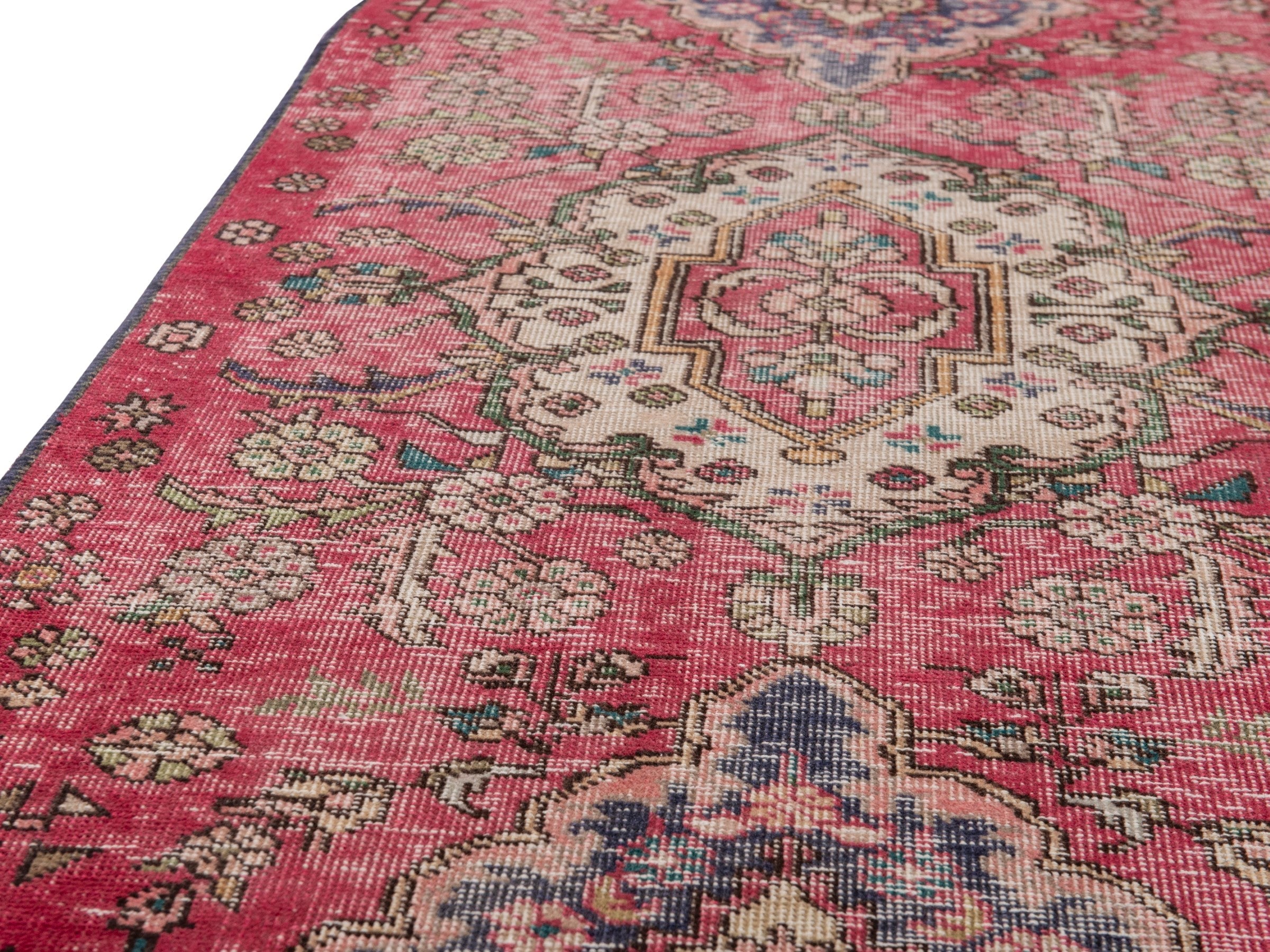 Persian Tabriz runner rug in faded red and dark brown, view 9 of 18