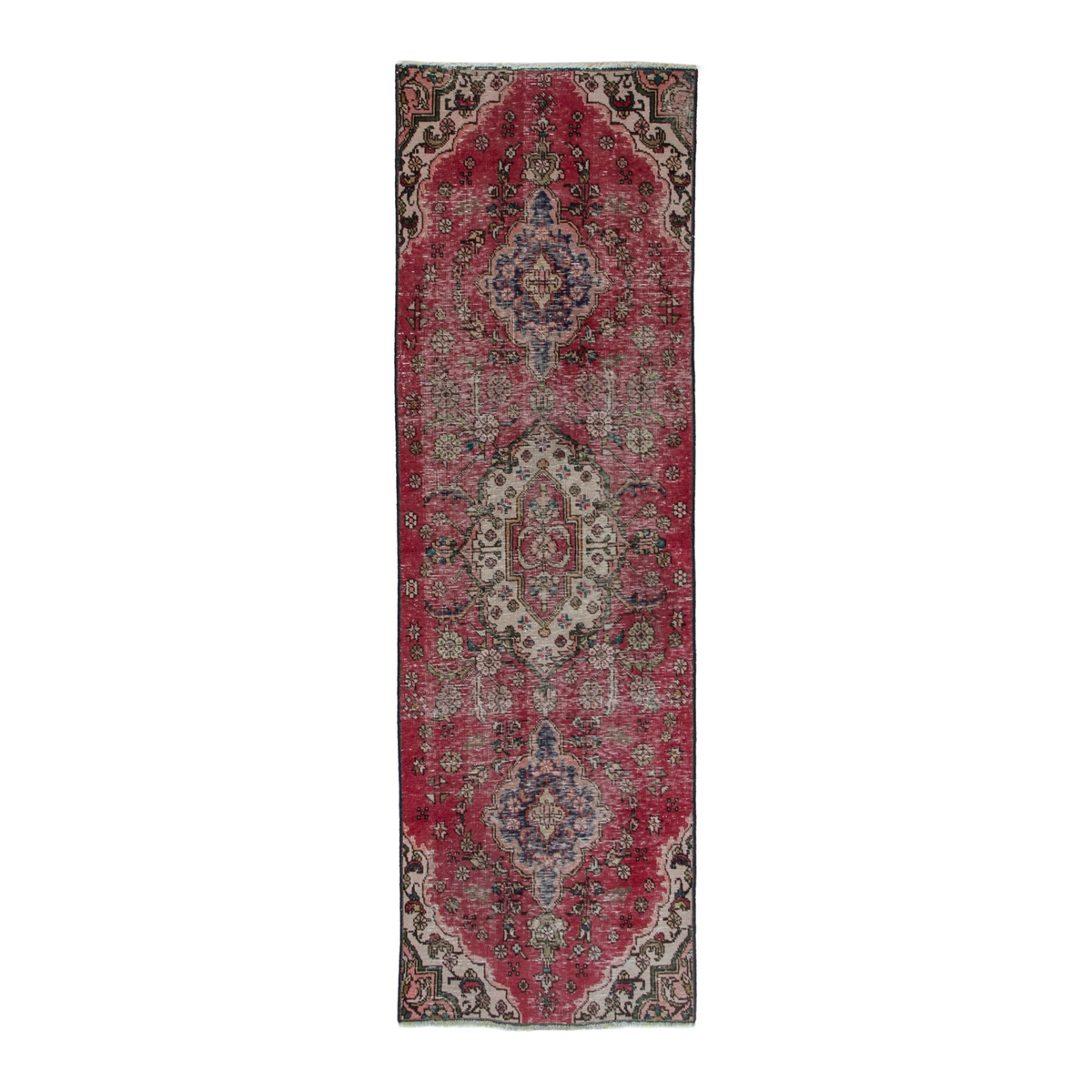Persian Tabriz runner rug in faded red and dark brown, 2'7" x 7'7"