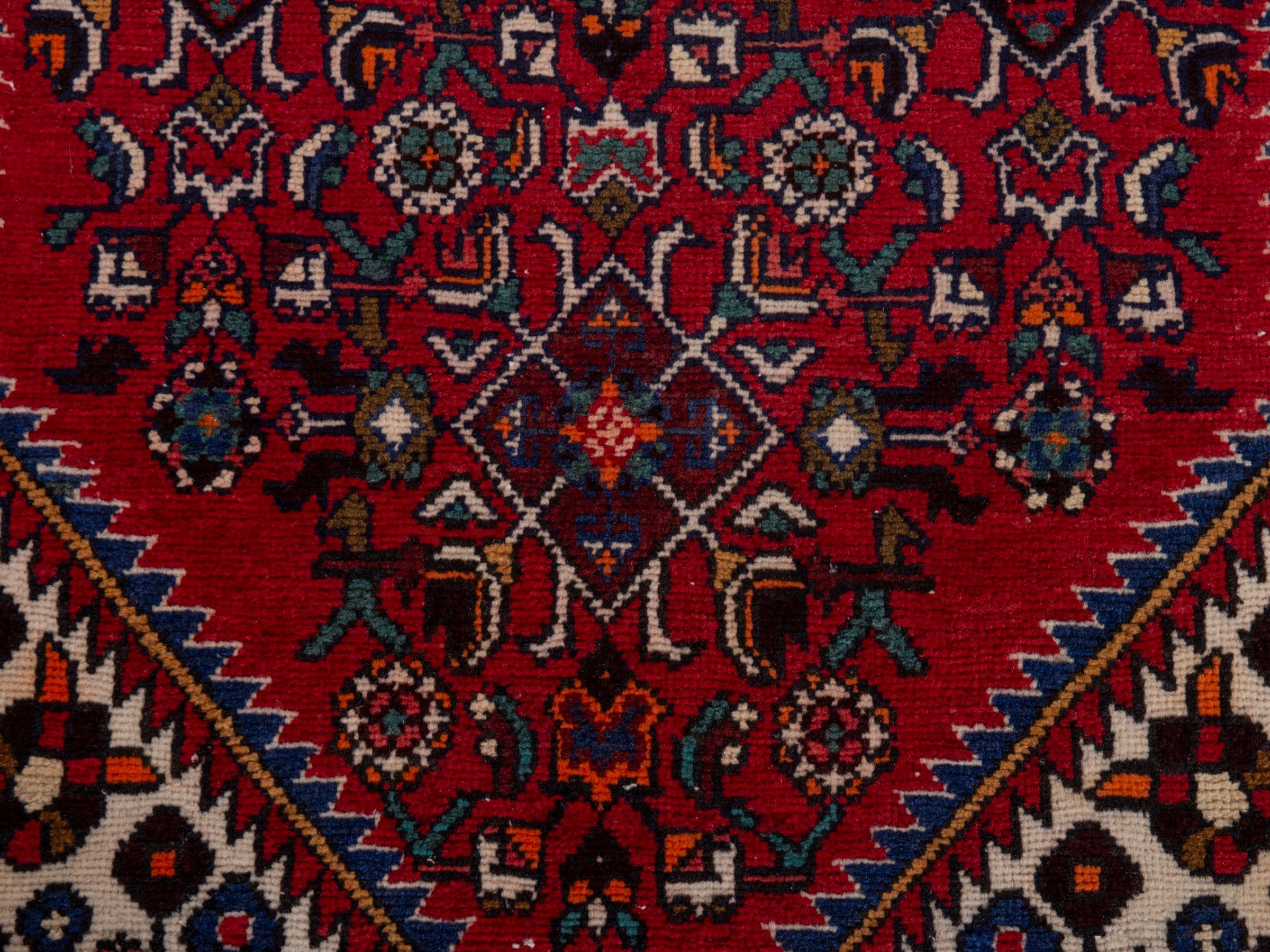 Persian Hamedan runner rug in burgundy and dark brown, view 11 of 18