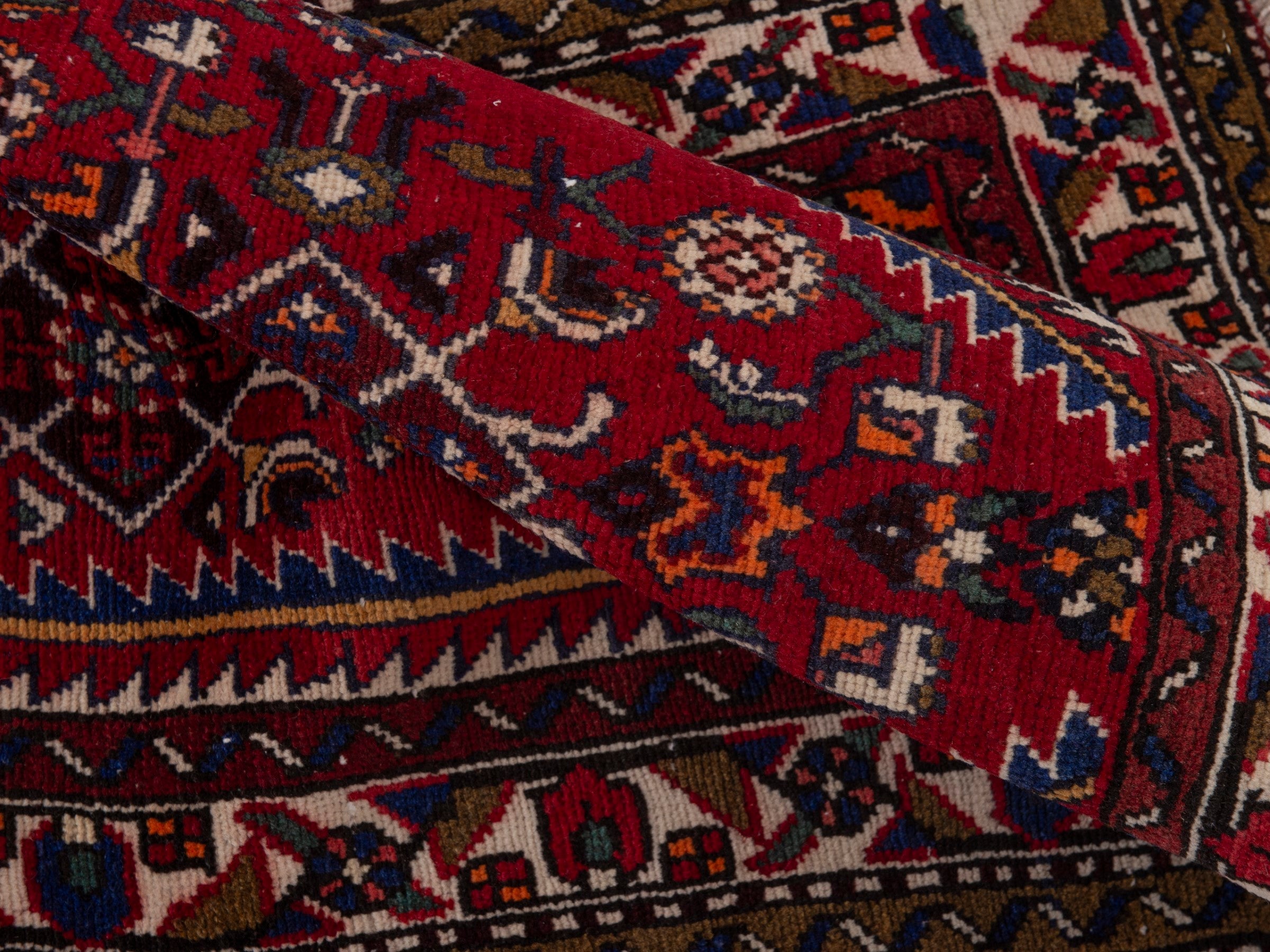 Persian Hamedan runner rug in burgundy and dark brown, view 15 of 18