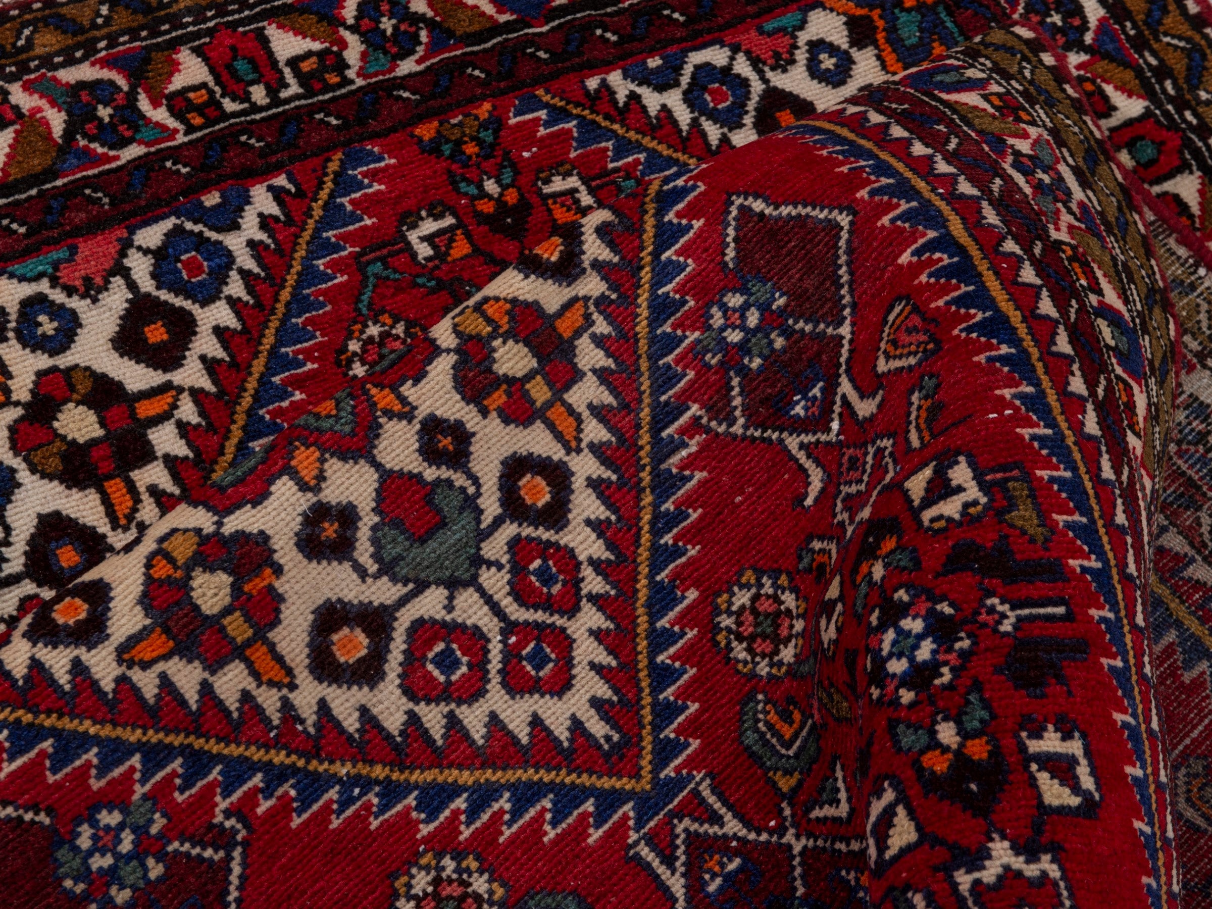 Persian Hamedan runner rug in burgundy and dark brown, view 16 of 18