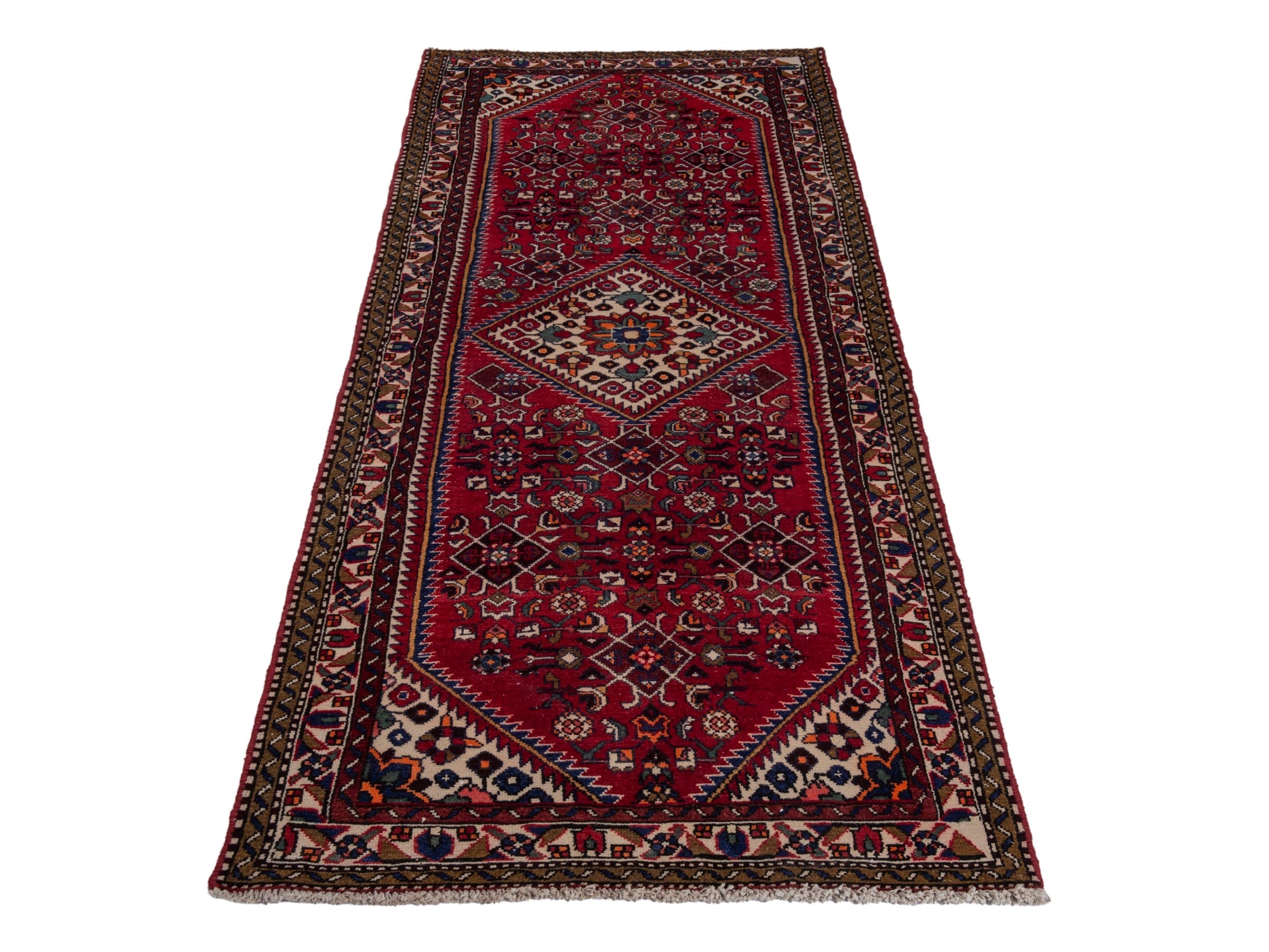 Persian Hamedan runner rug in burgundy and dark brown, view 2 of 18