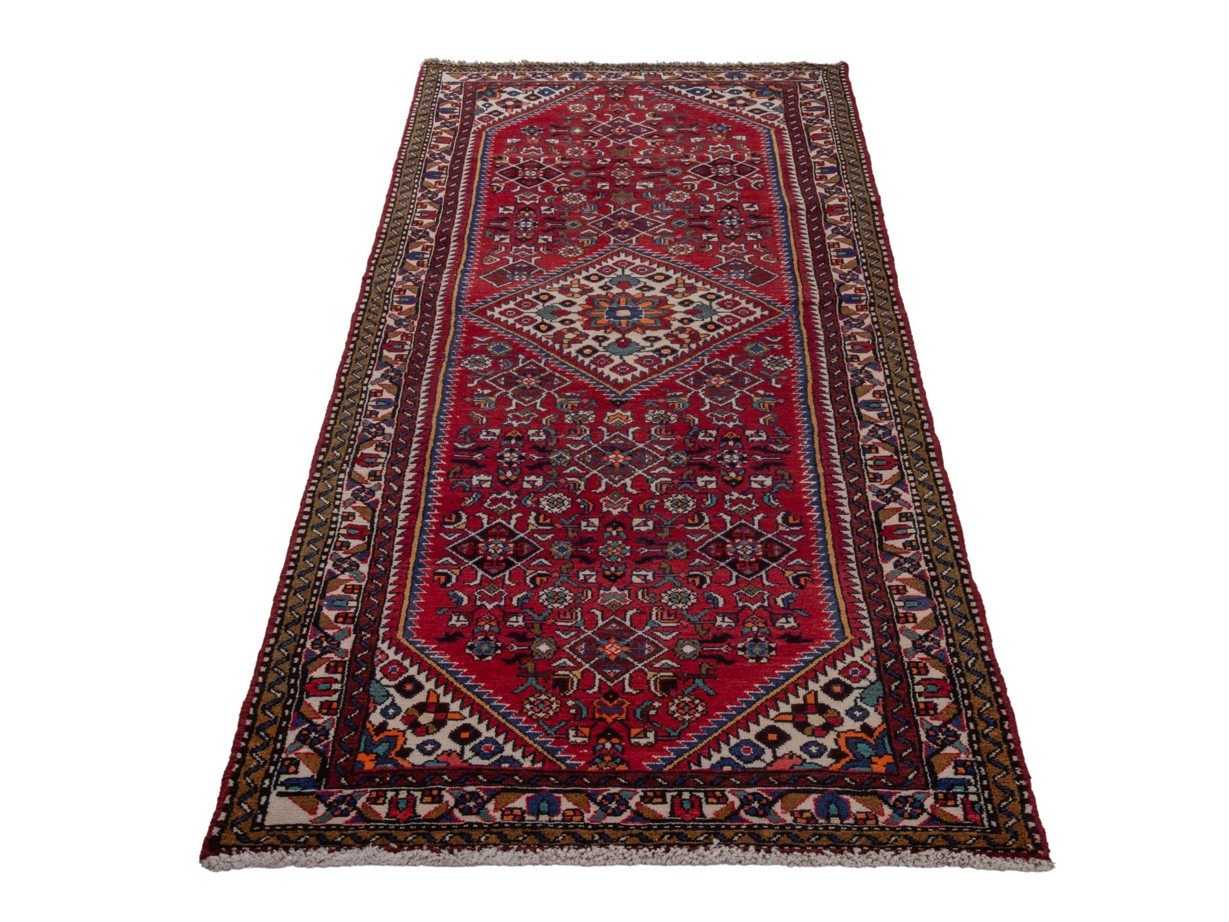 Persian Hamedan runner rug in burgundy and dark brown, view 3 of 18