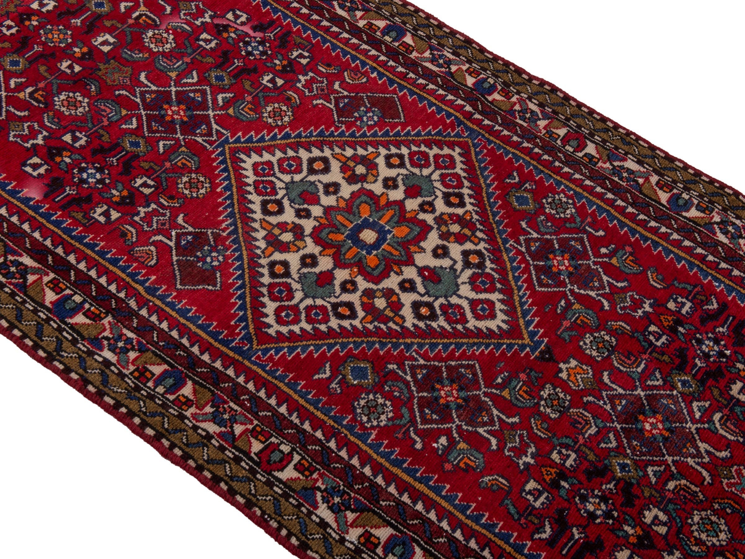 Persian Hamedan runner rug in burgundy and dark brown, view 4 of 18