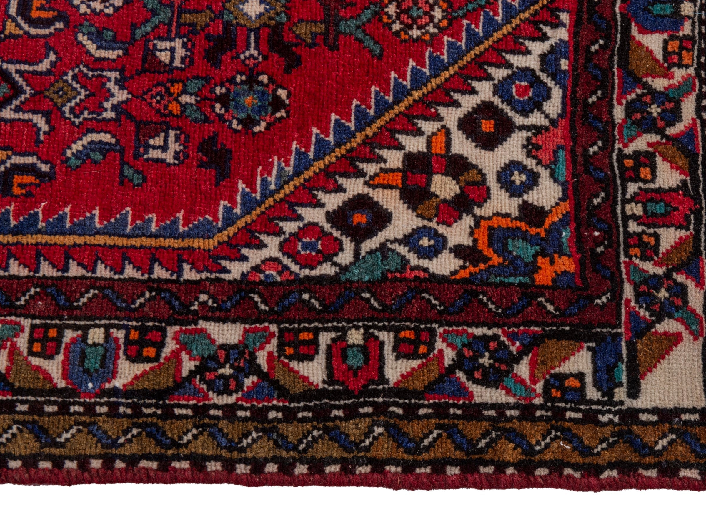 Persian Hamedan runner rug in burgundy and dark brown, view 5 of 18