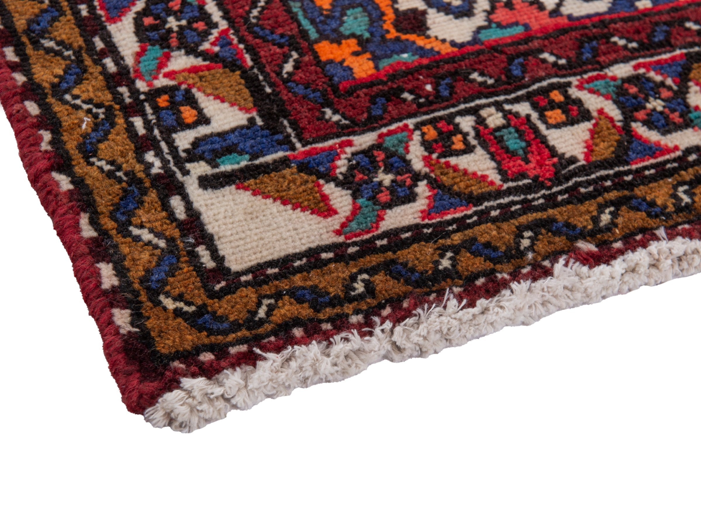 Persian Hamedan runner rug in burgundy and dark brown, view 6 of 18