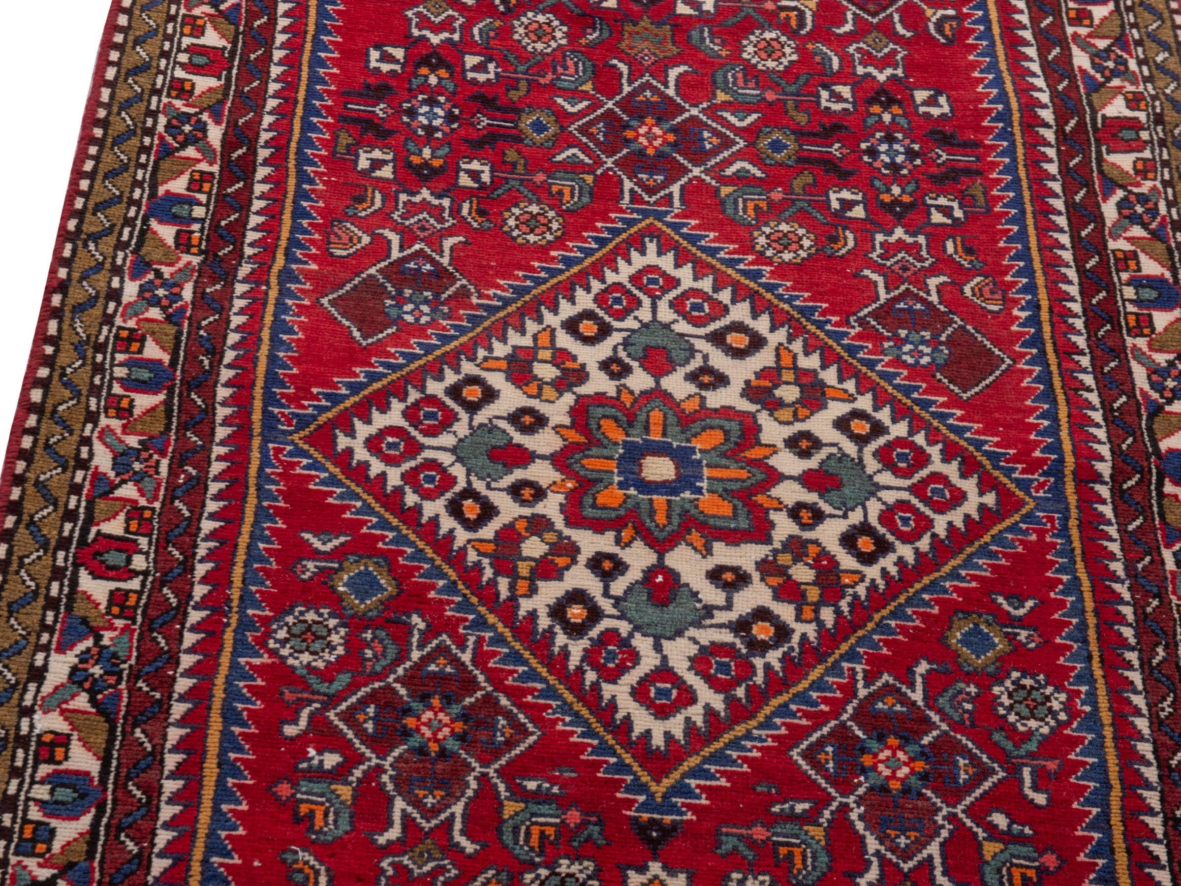 Persian Hamedan runner rug in burgundy and dark brown, view 7 of 18