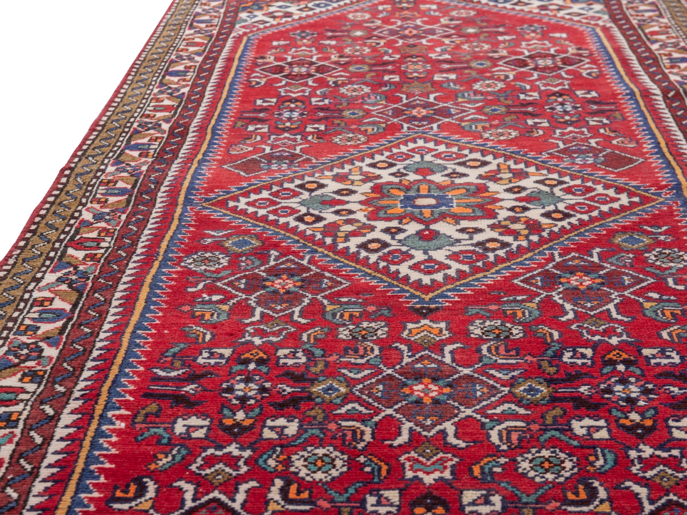 Persian Hamedan runner rug in burgundy and dark brown, view 9 of 18