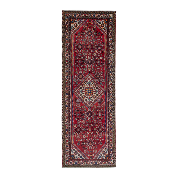Persian Hamadan runner rug in burgundy and dark brown, 3'3" x 9'1"