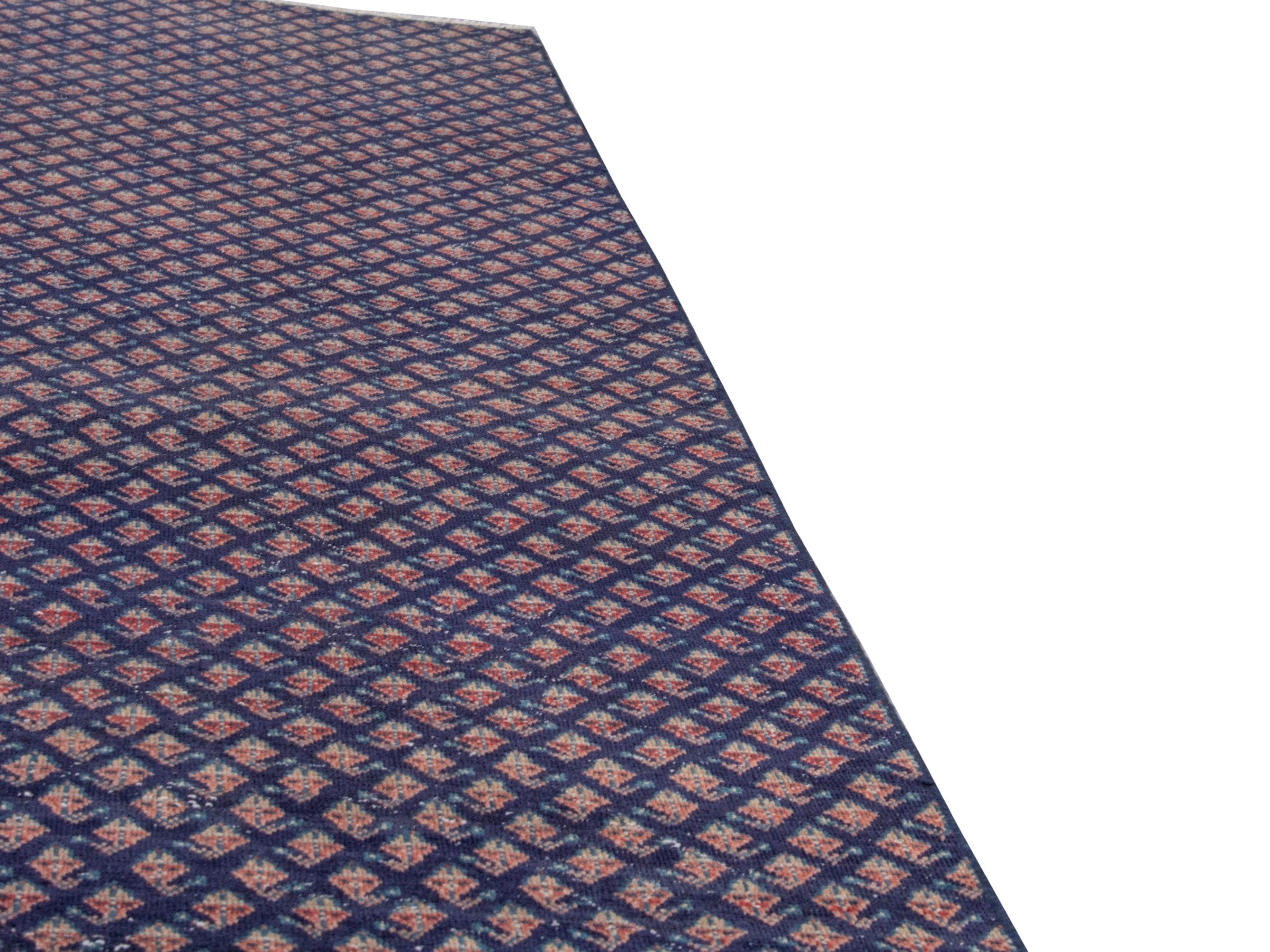 Persian Botteh runner rug in navy and greige, view 10 of 17