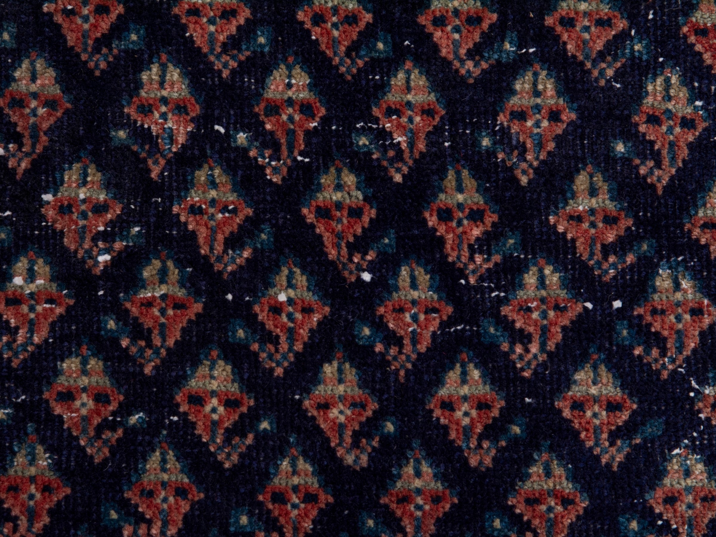 Persian Botteh runner rug in navy and greige, view 11 of 17
