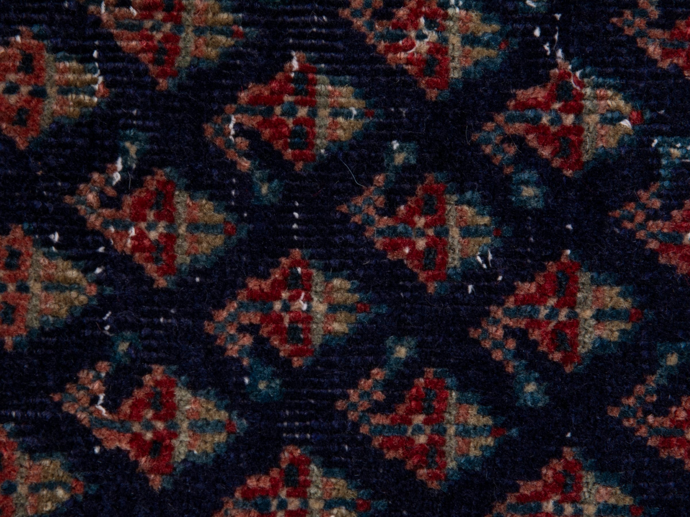 Persian Botteh runner rug in navy and greige, view 12 of 17