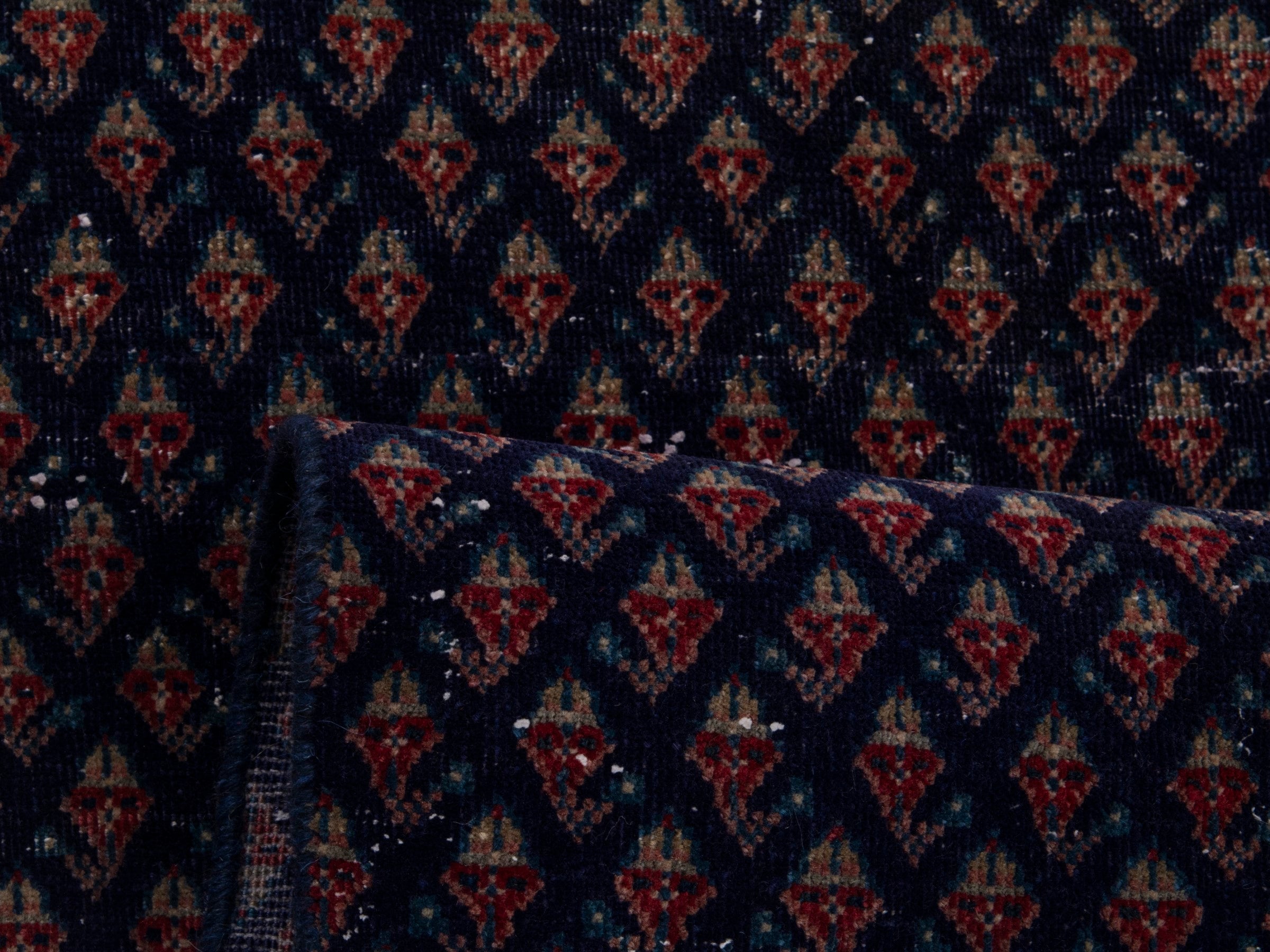 Persian Botteh runner rug in navy and greige, view 13 of 17