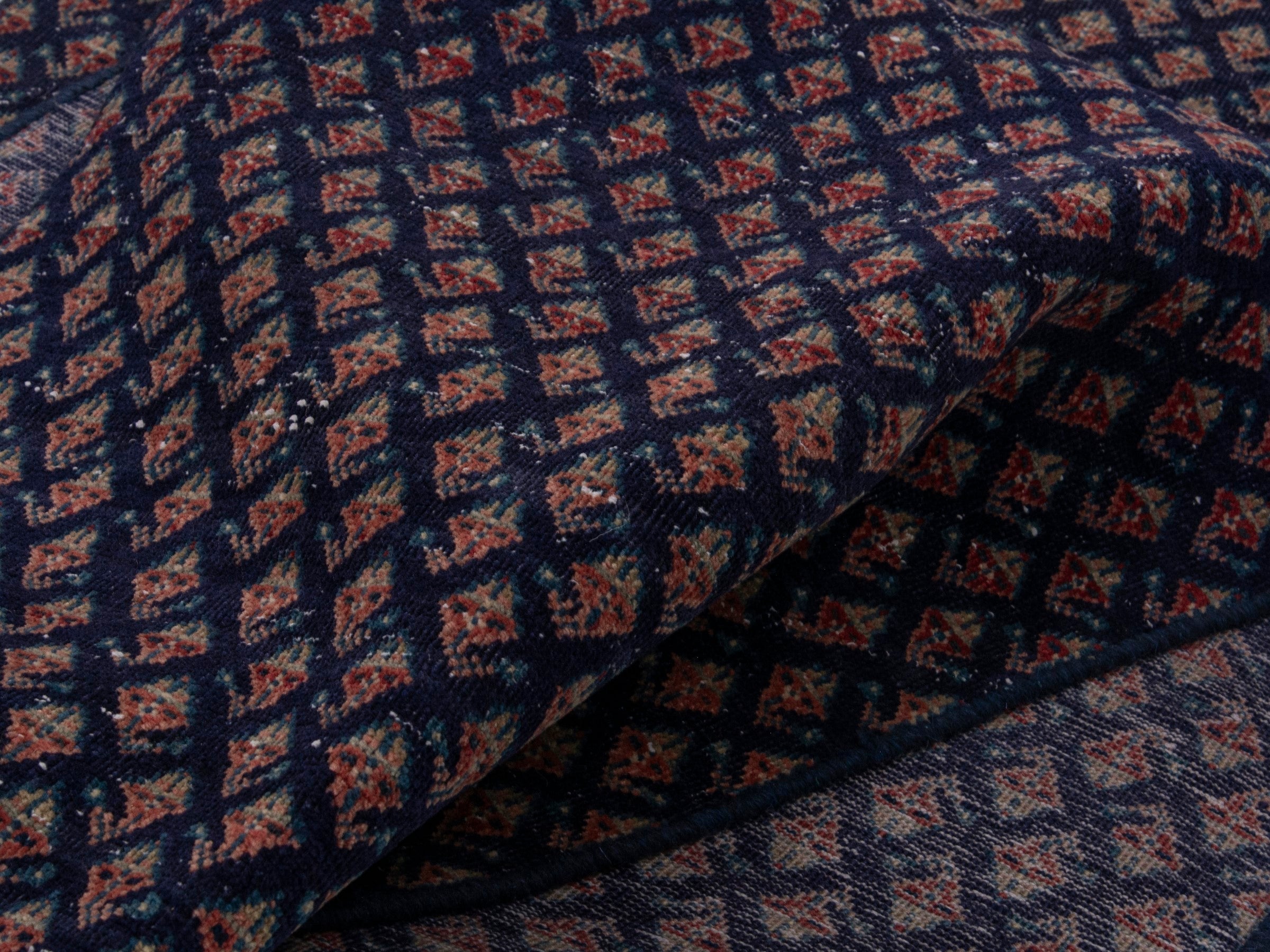 Persian Botteh runner rug in navy and greige, view 14 of 17