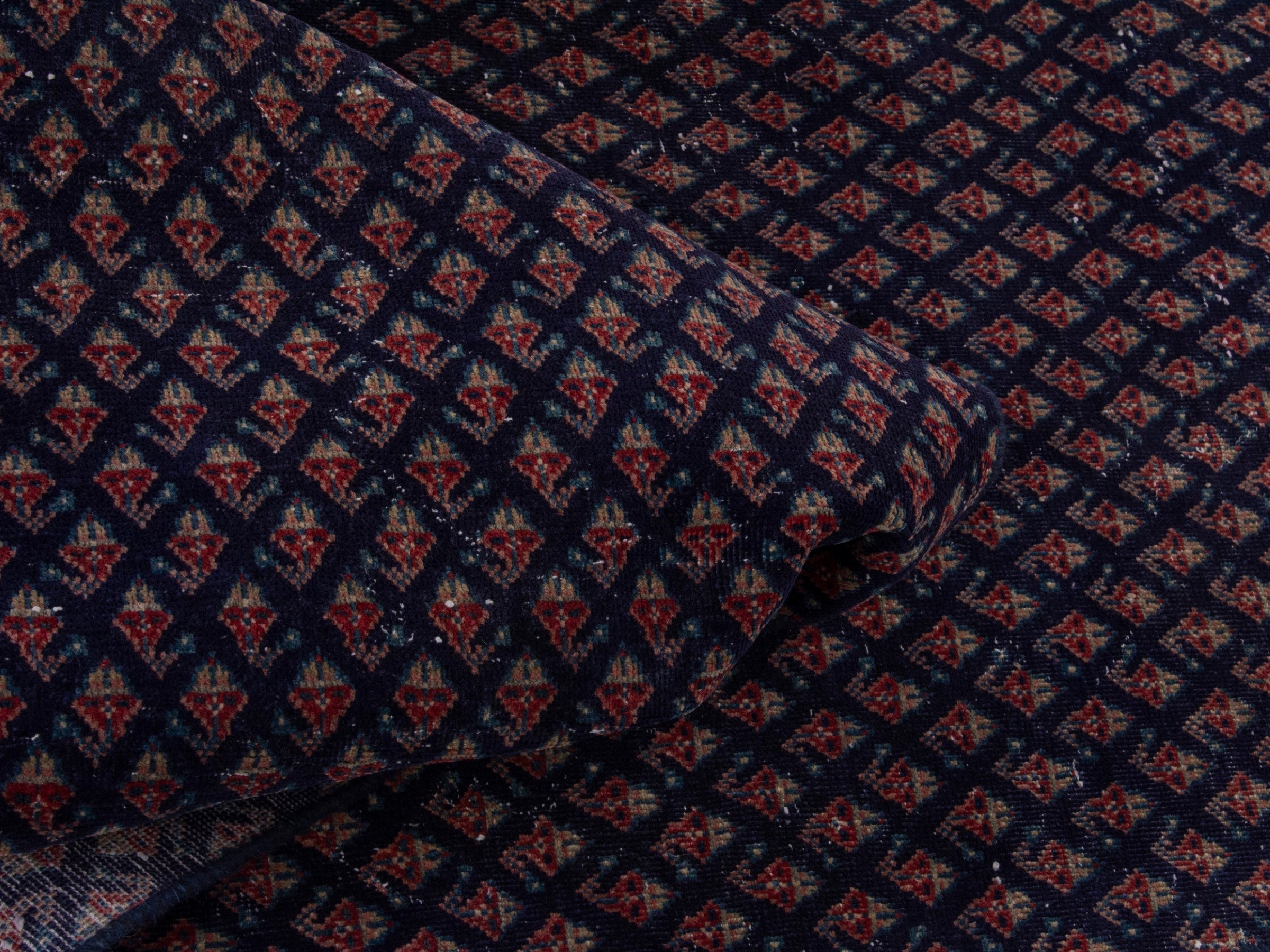 Persian Botteh runner rug in navy and greige, view 15 of 17
