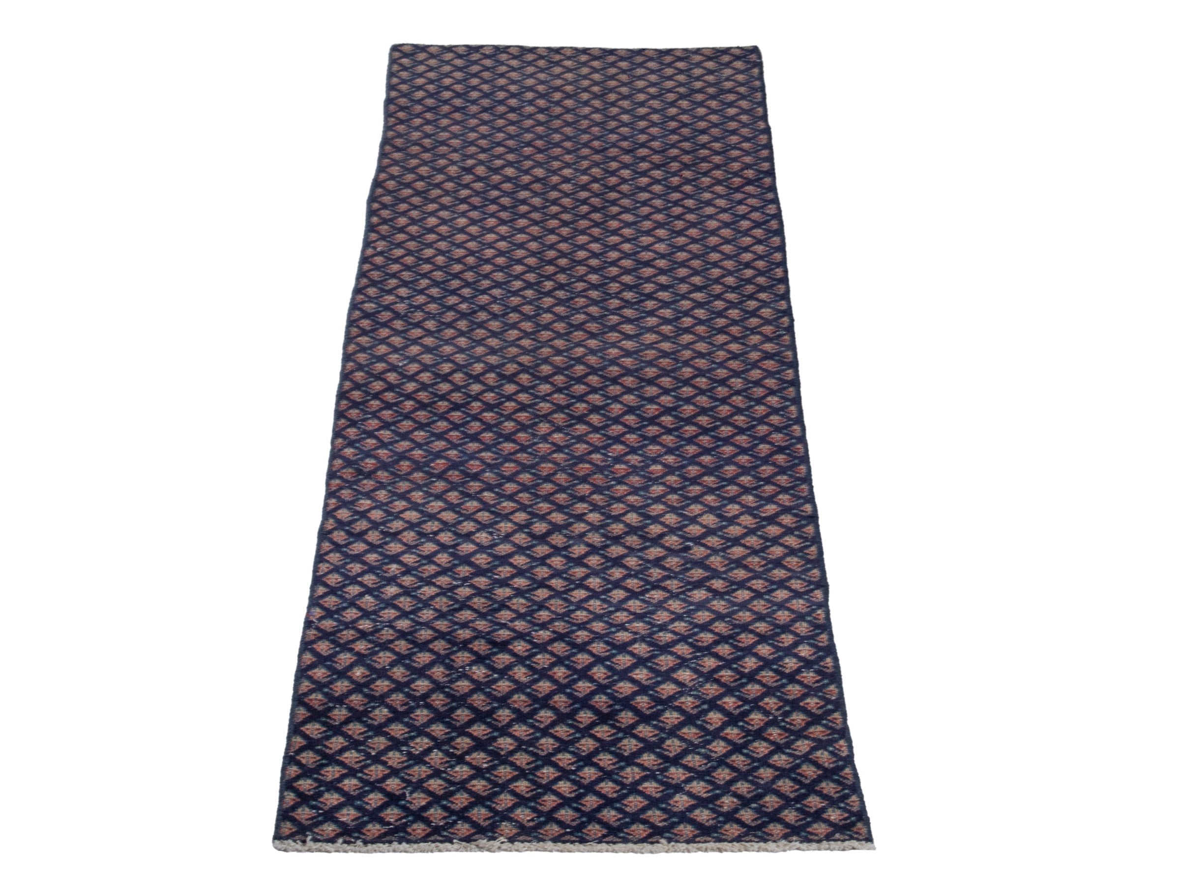 Persian Botteh runner rug in navy and greige, view 2 of 17