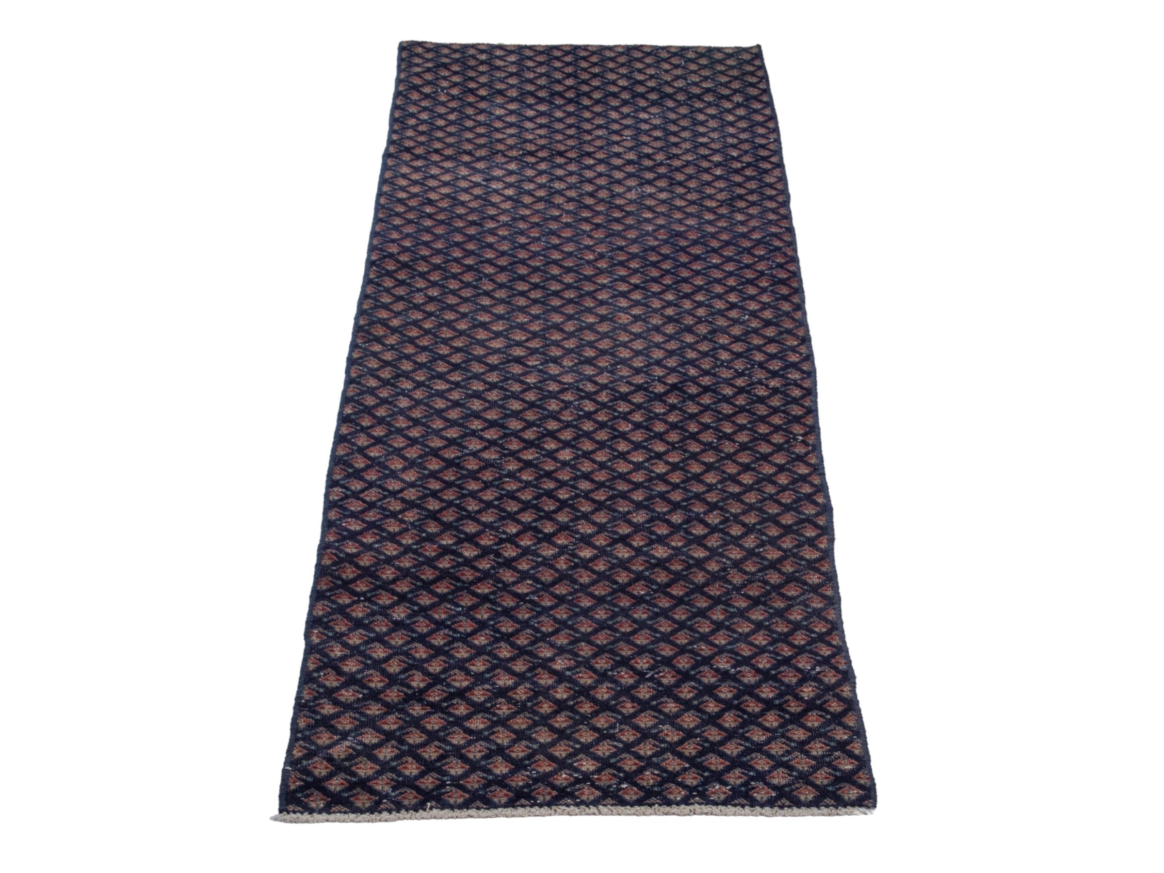 Persian Botteh runner rug in navy and greige, view 3 of 17