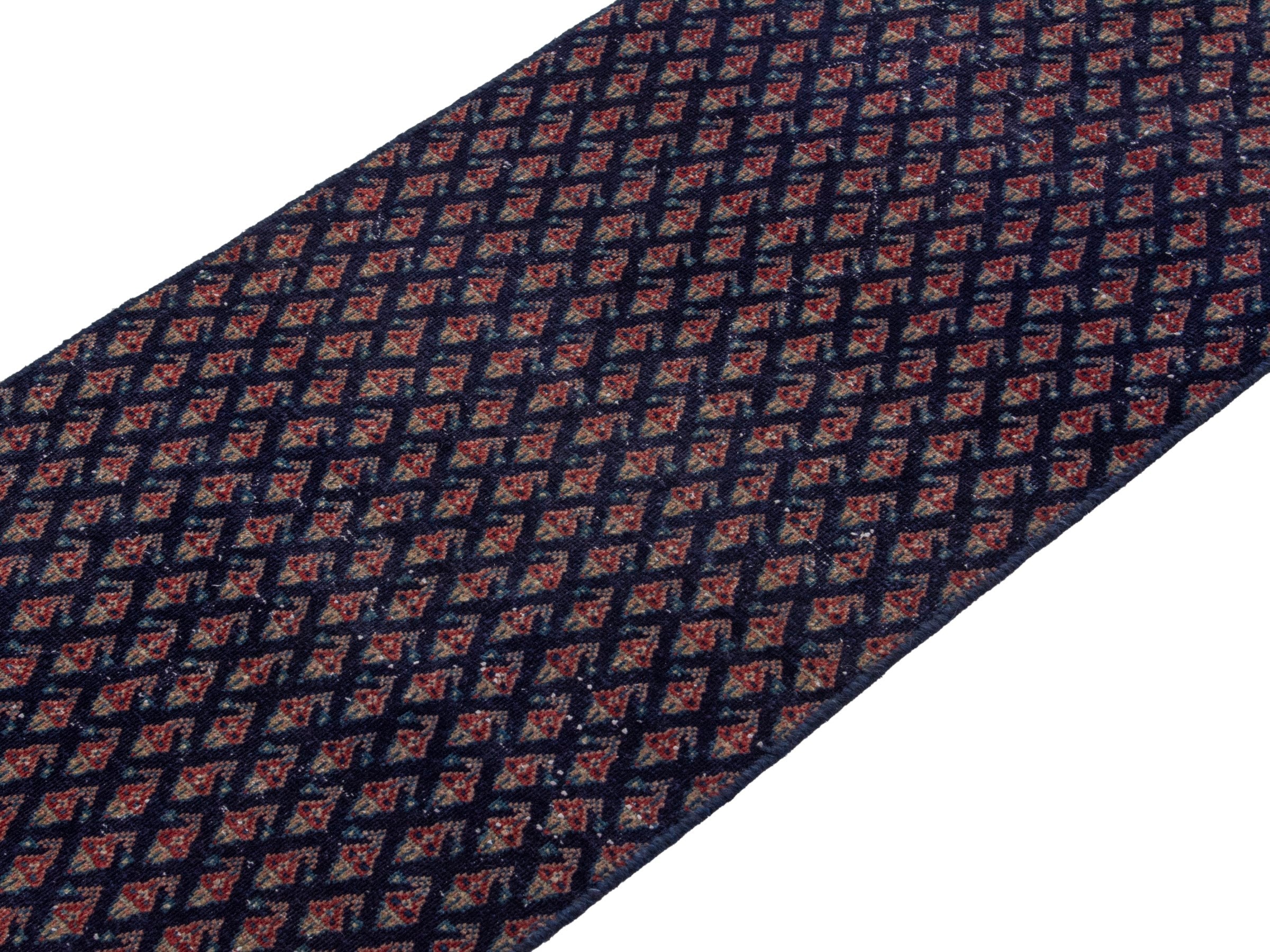 Persian Botteh runner rug in navy and greige, view 4 of 17