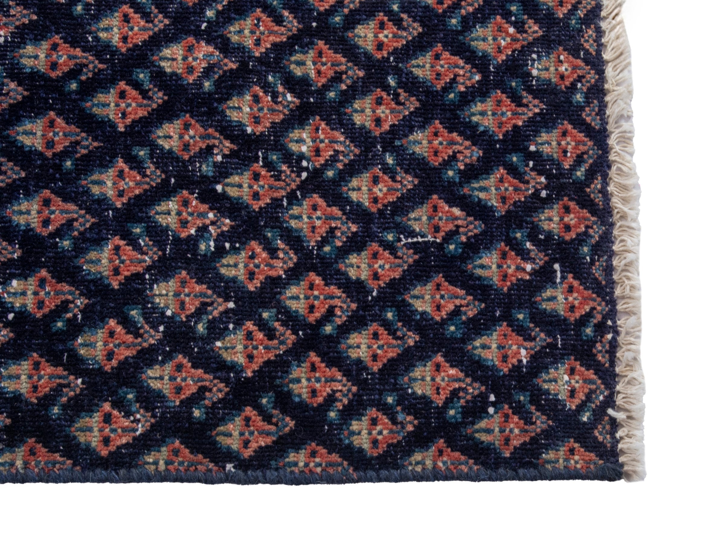 Persian Botteh runner rug in navy and greige, view 5 of 17