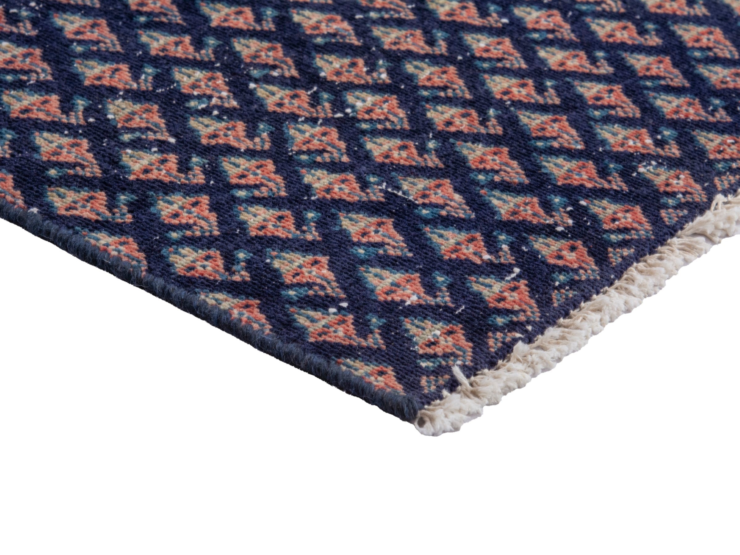 Persian Botteh runner rug in navy and greige, view 6 of 17