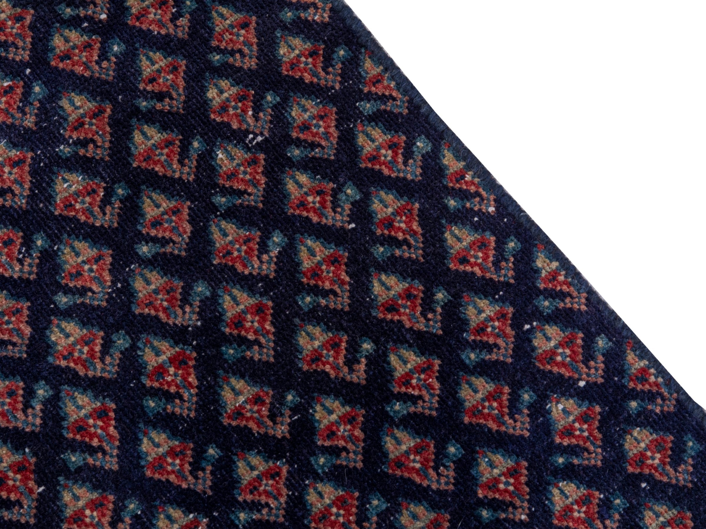Persian Botteh runner rug in navy and greige, view 7 of 17