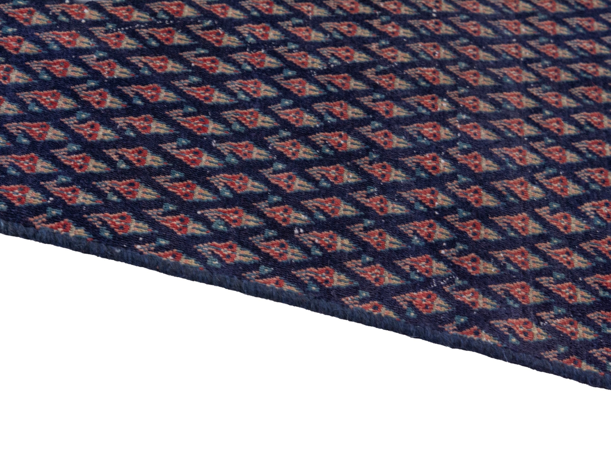 Persian Botteh runner rug in navy and greige, view 8 of 17