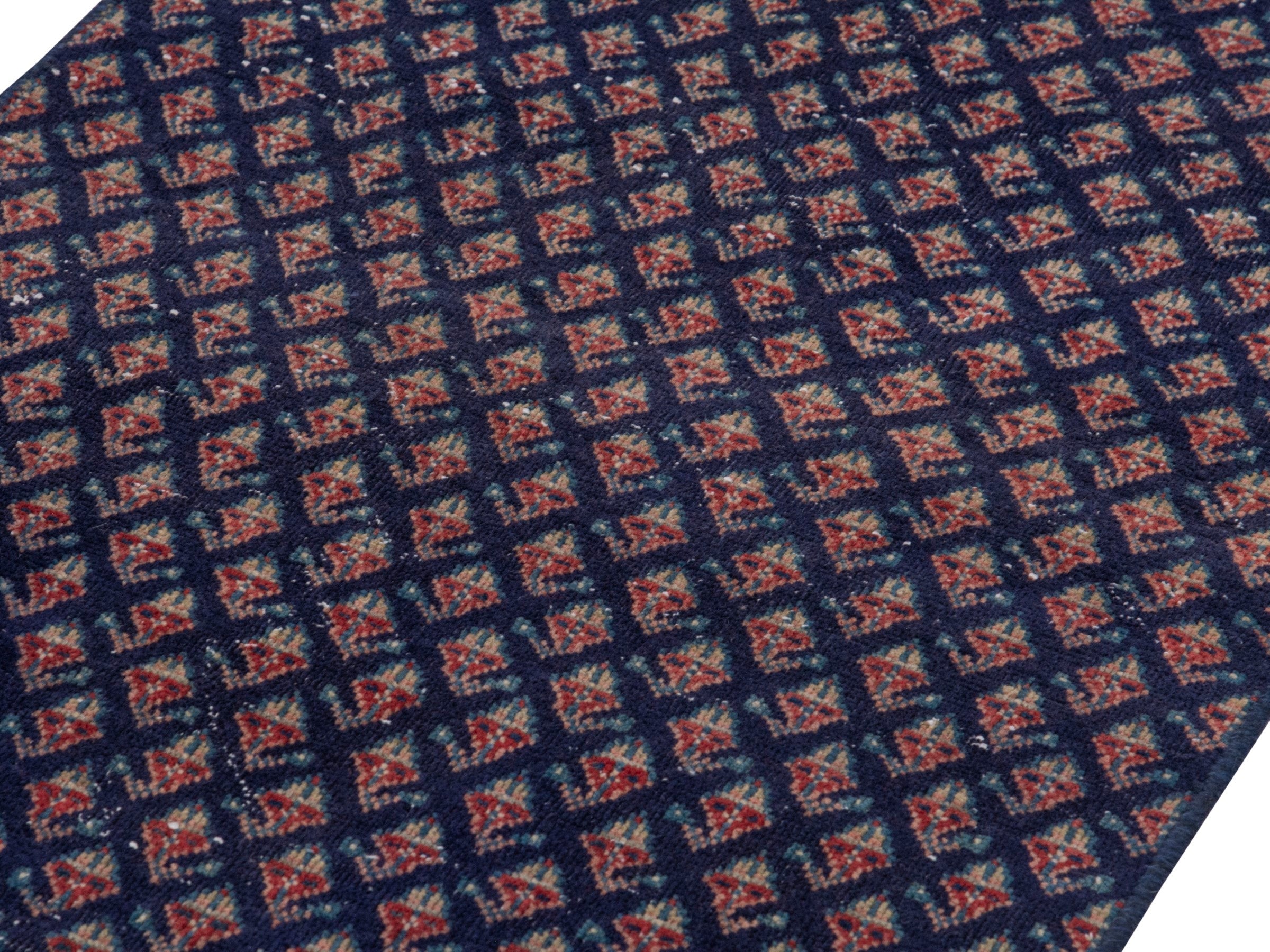 Persian Botteh runner rug in navy and greige, view 9 of 17