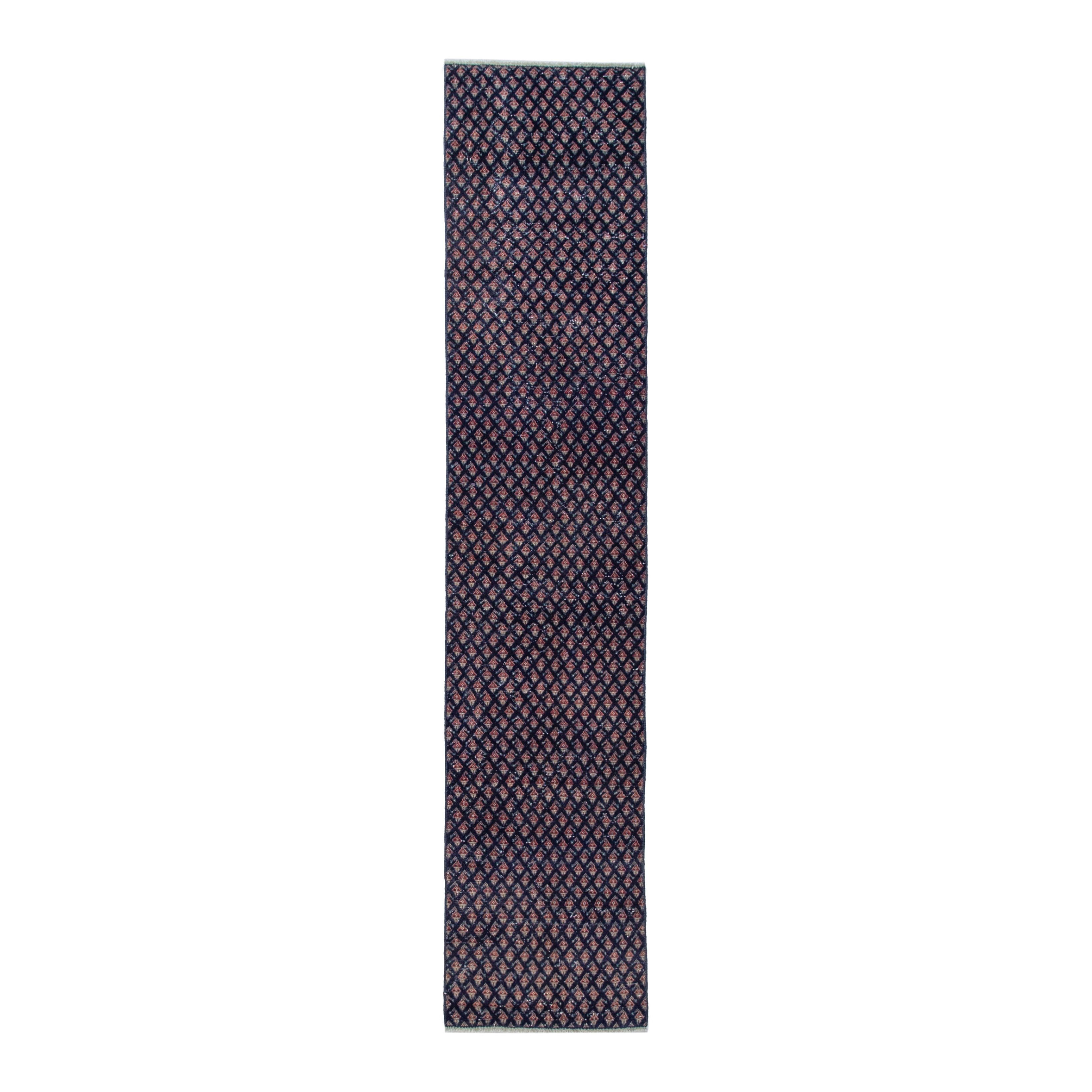Persian Botteh runner rug in navy and greige, 2' x 9'8"
