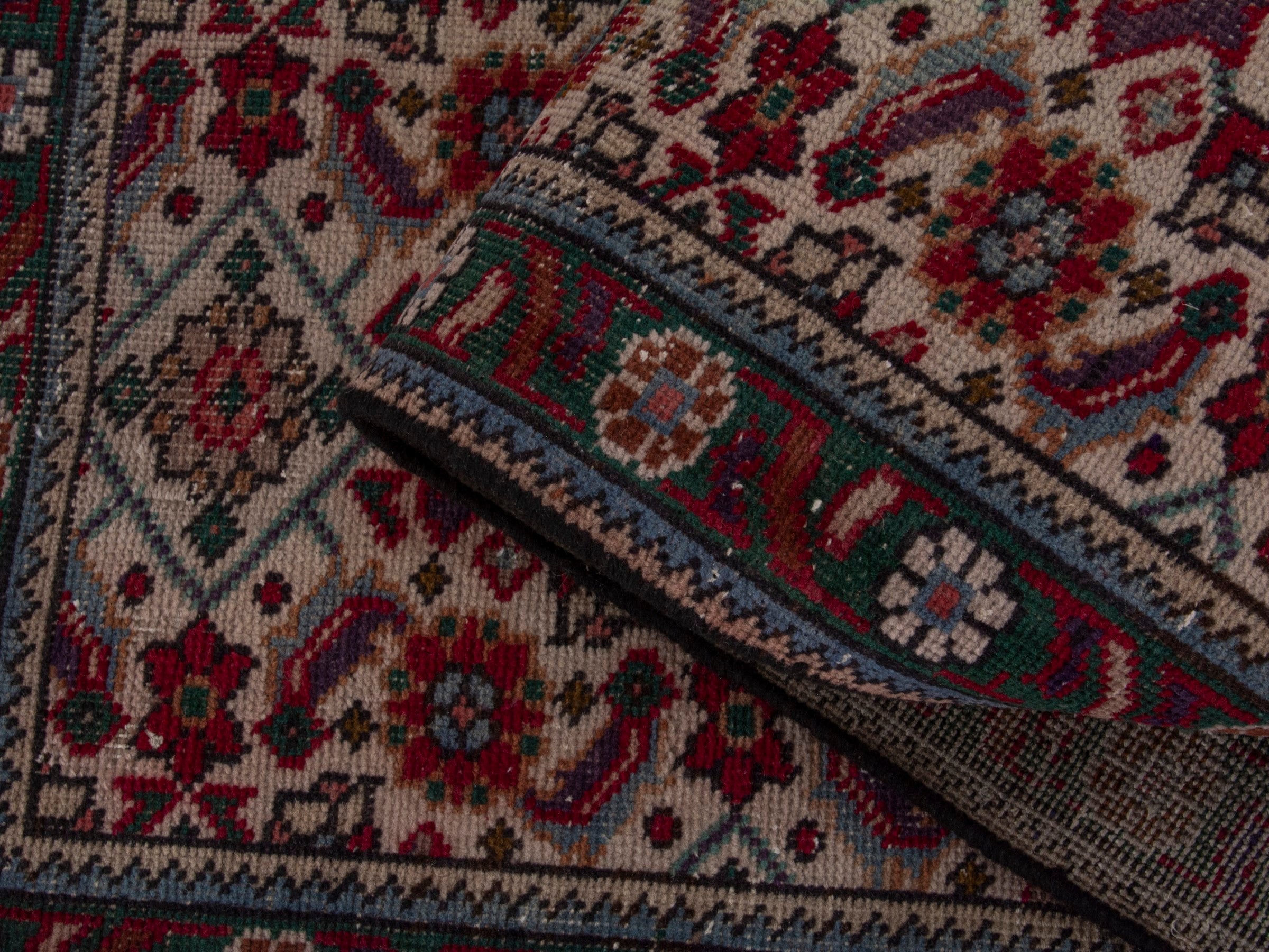 Persian Tabriz runner rug in burgundy and charcoal, view 14 of 17