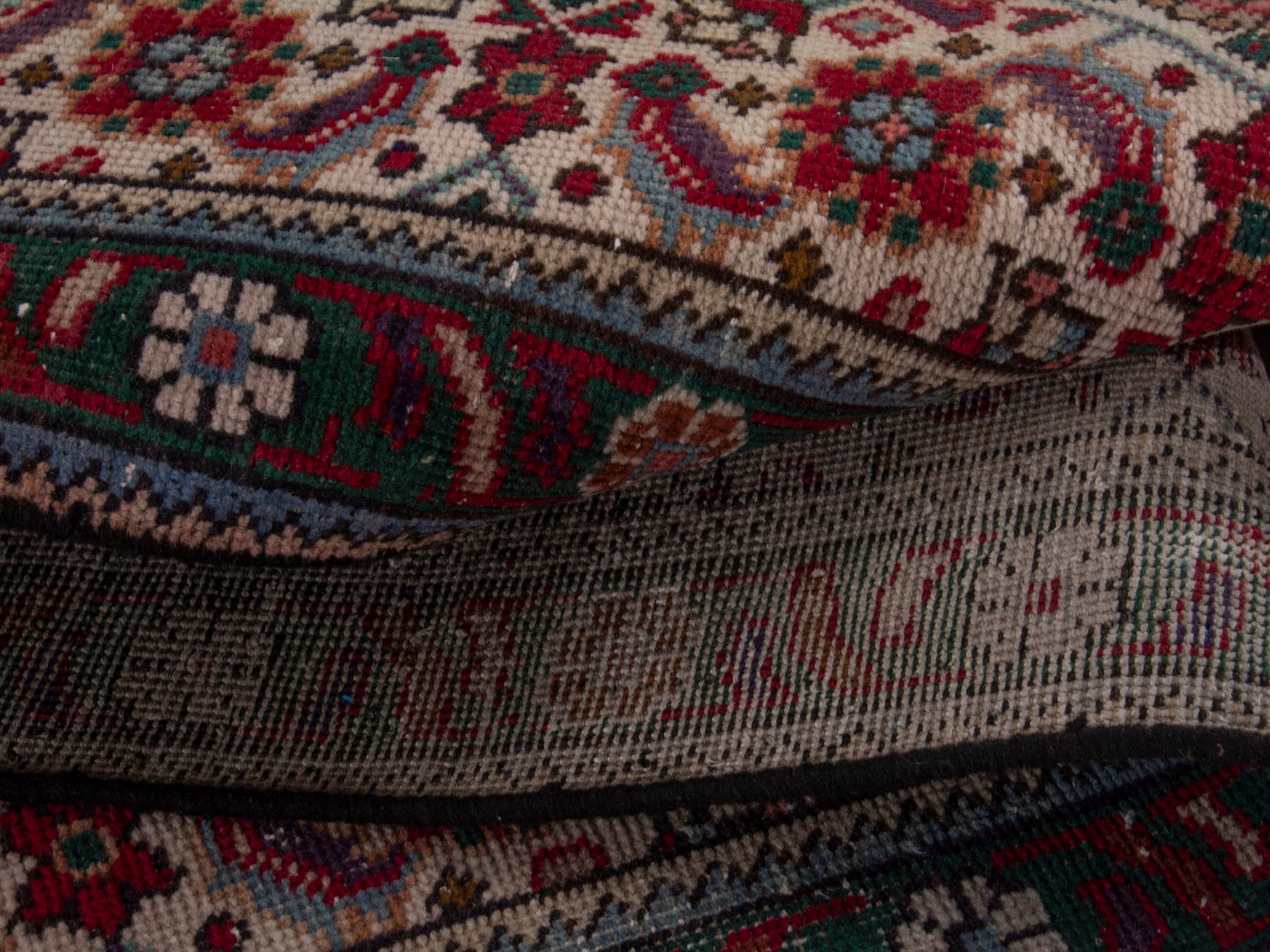 Persian Tabriz runner rug in burgundy and charcoal, view 15 of 17