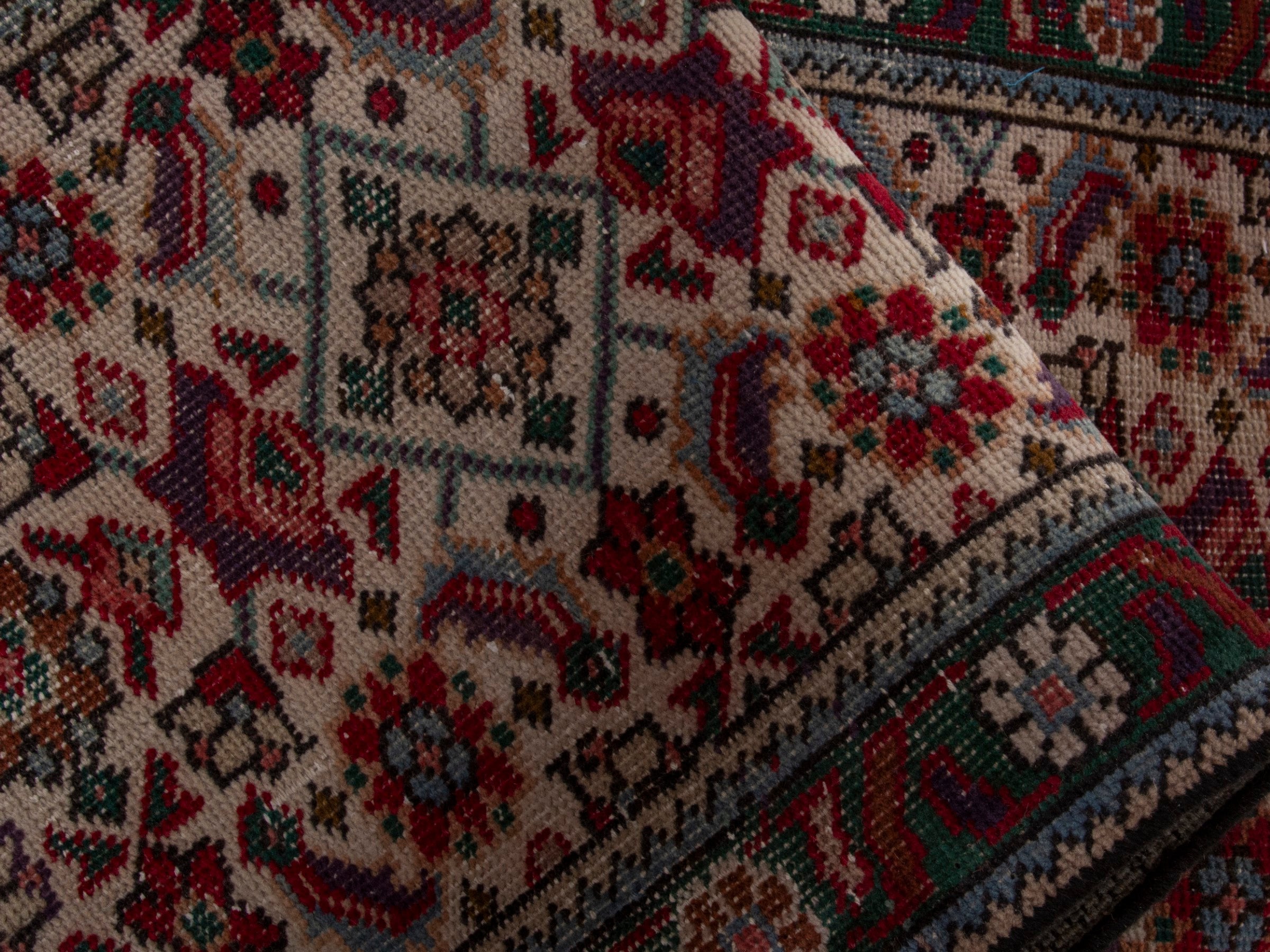 Persian Tabriz runner rug in burgundy and charcoal, view 16 of 17