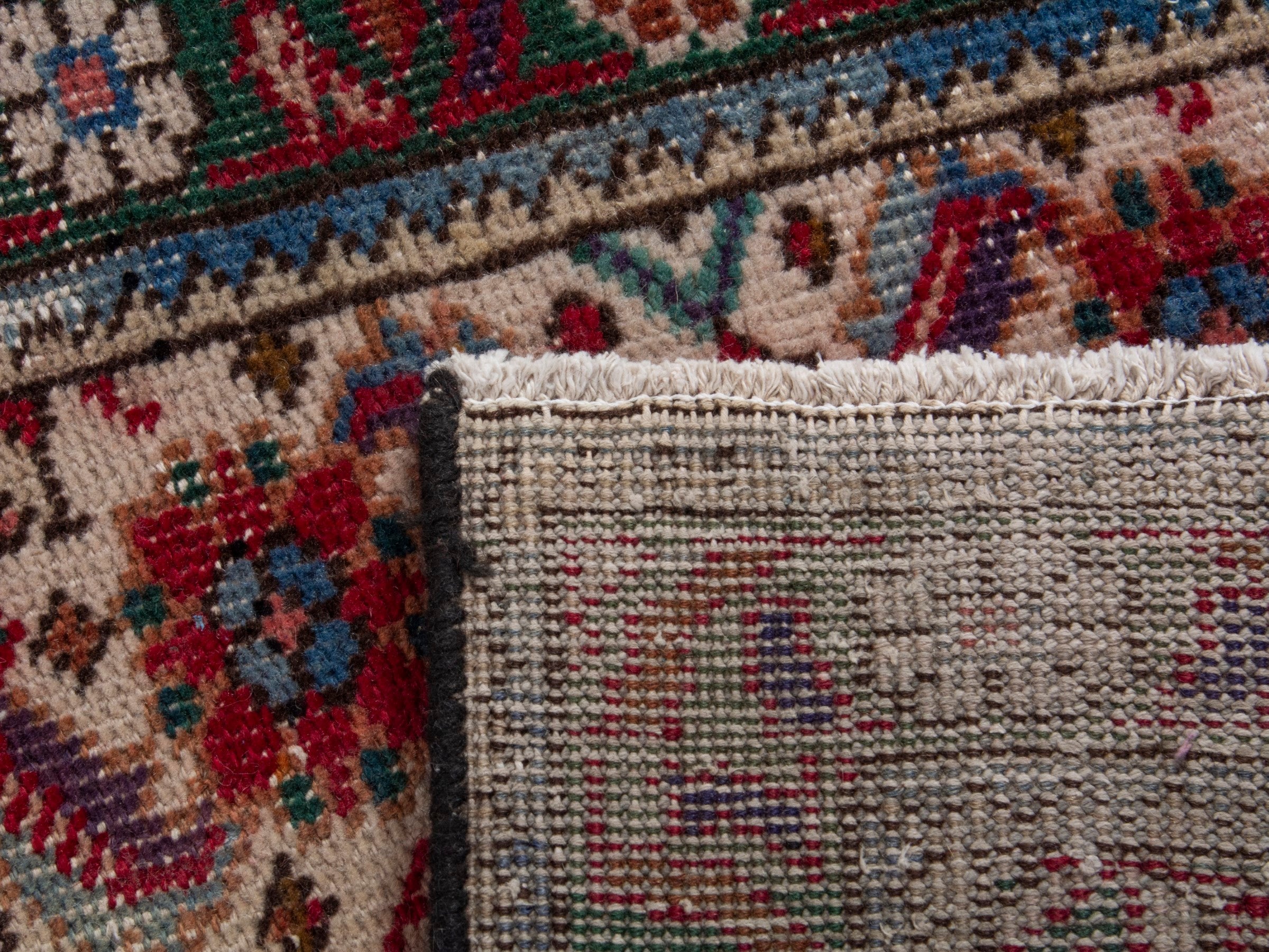 Persian Tabriz runner rug in burgundy and charcoal, view 17 of 17