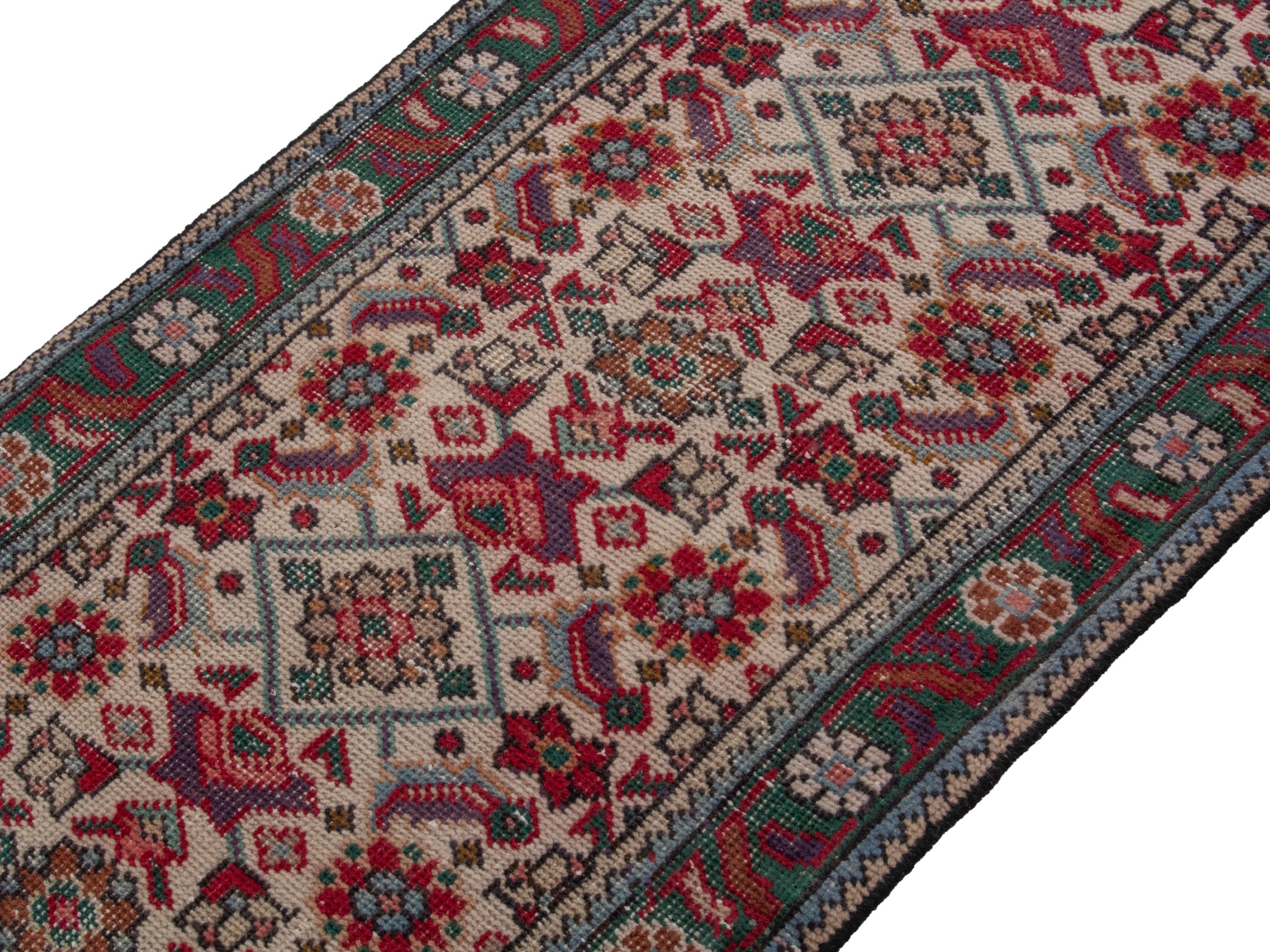 Persian Tabriz runner rug in burgundy and charcoal, view 4 of 17