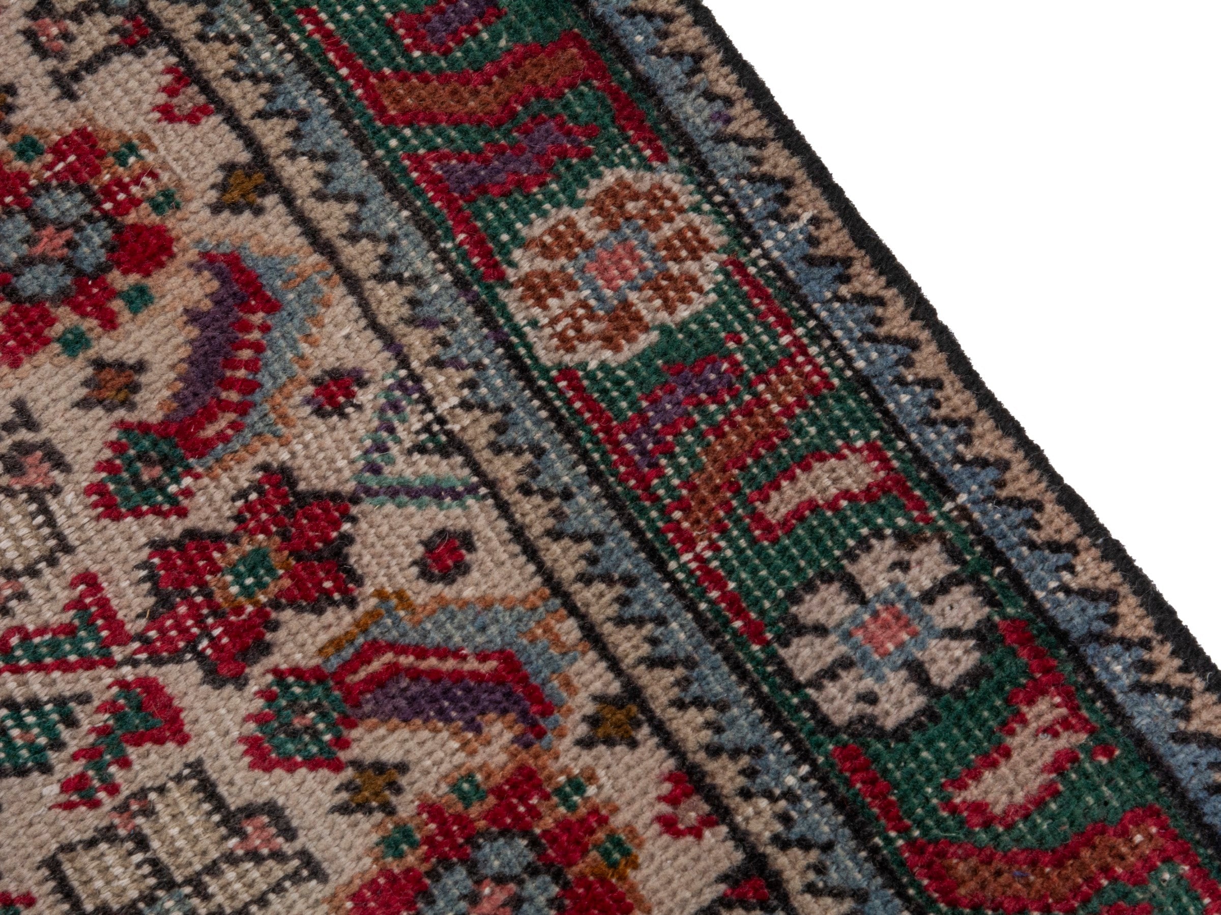 Persian Tabriz runner rug in burgundy and charcoal, view 7 of 17