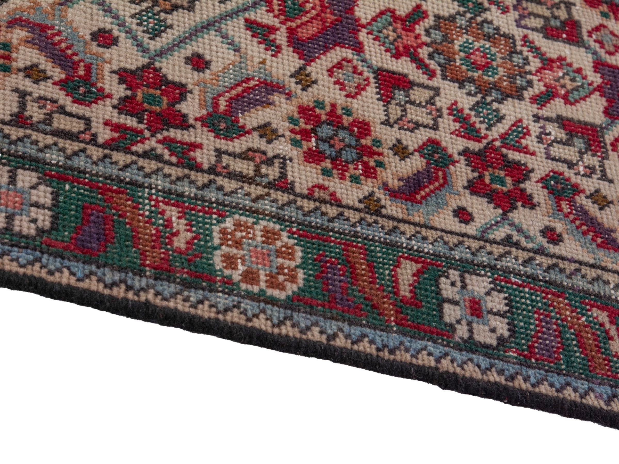 Persian Tabriz runner rug in burgundy and charcoal, view 8 of 17