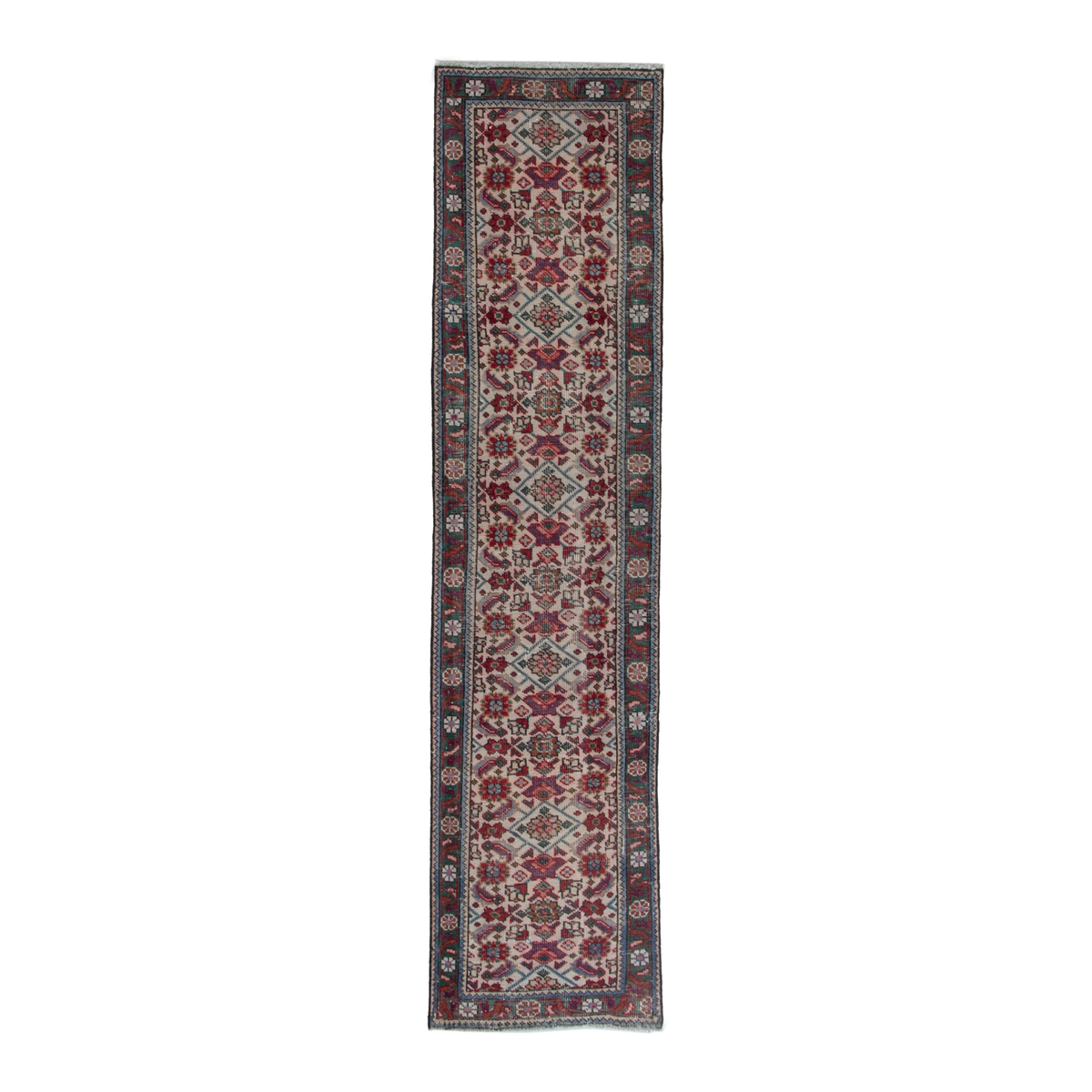 Persian Tabriz runner rug in burgundy and charcoal, 2'6" x 8'10"