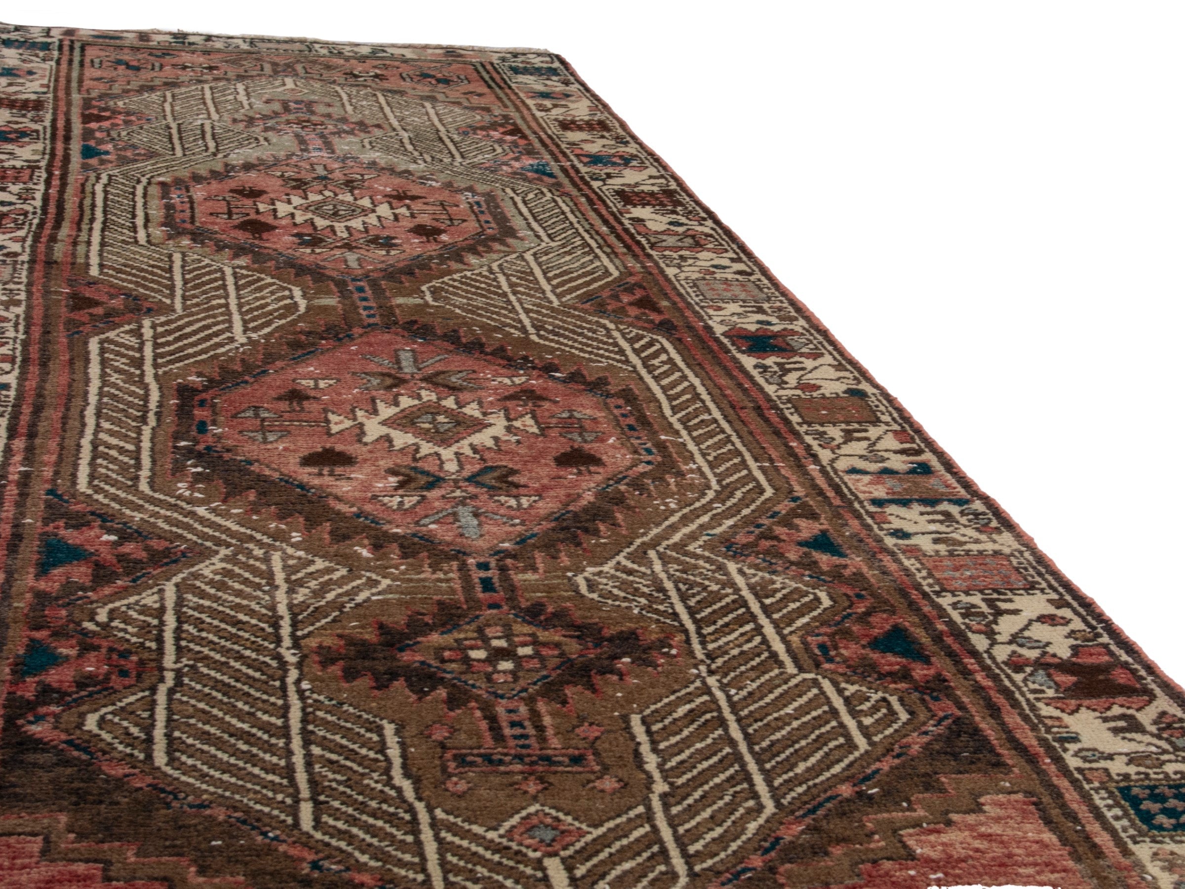 Persian Azerbaijan runner rug in muted pink and cream, view 10 of 17