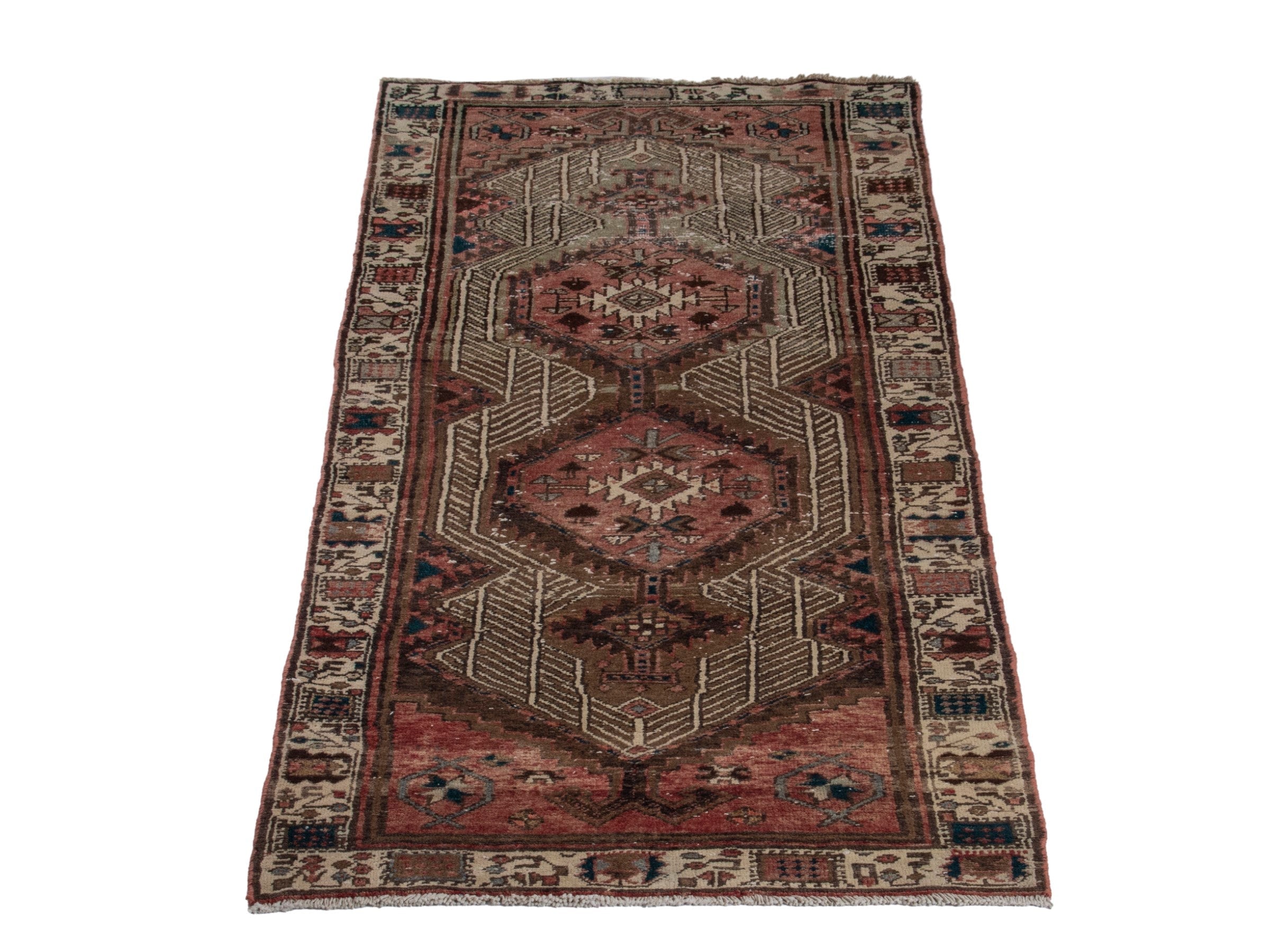 Persian Azerbaijan runner rug in muted pink and cream, view 2 of 17