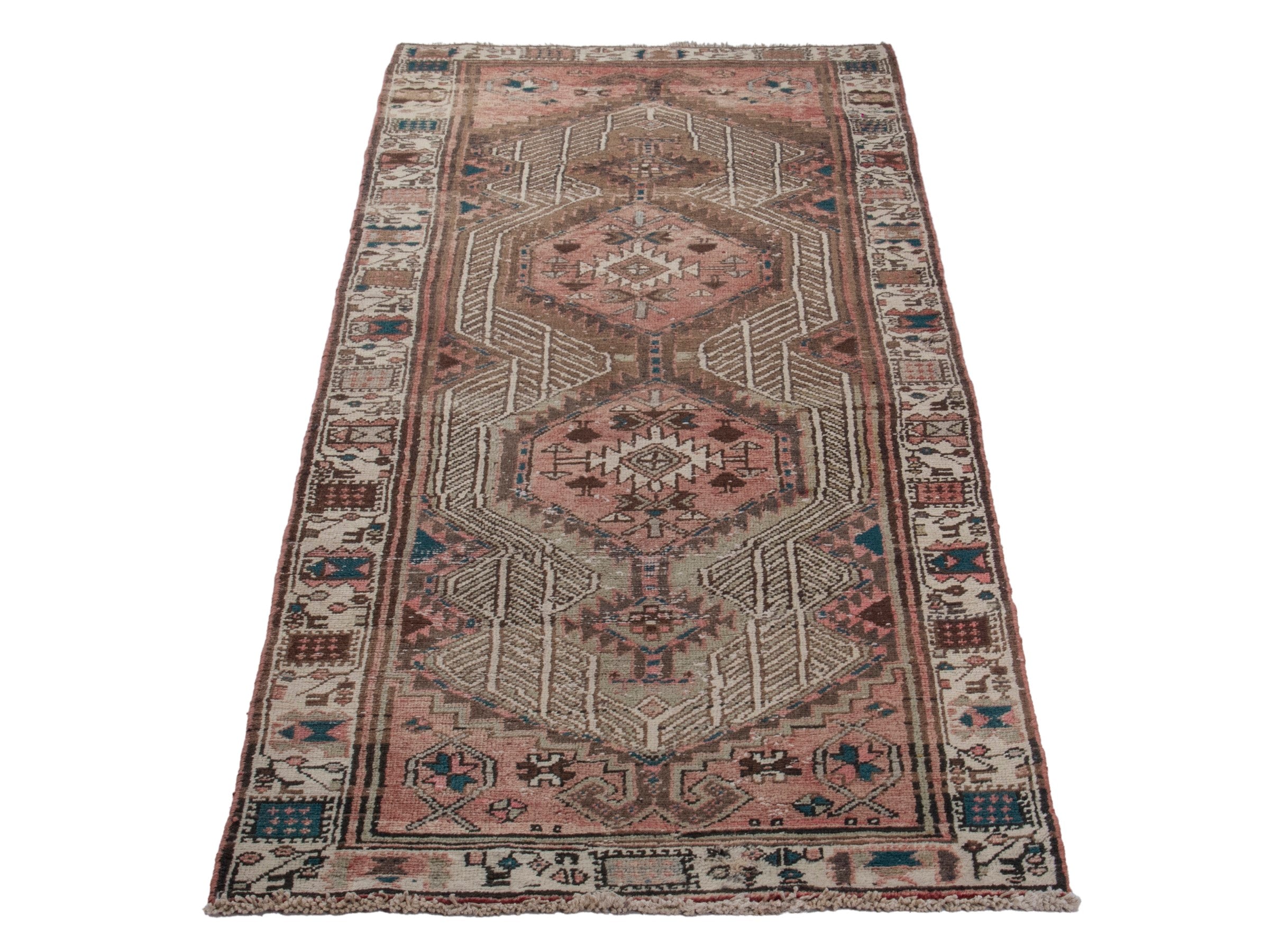 Persian Azerbaijan runner rug in muted pink and cream, view 3 of 17