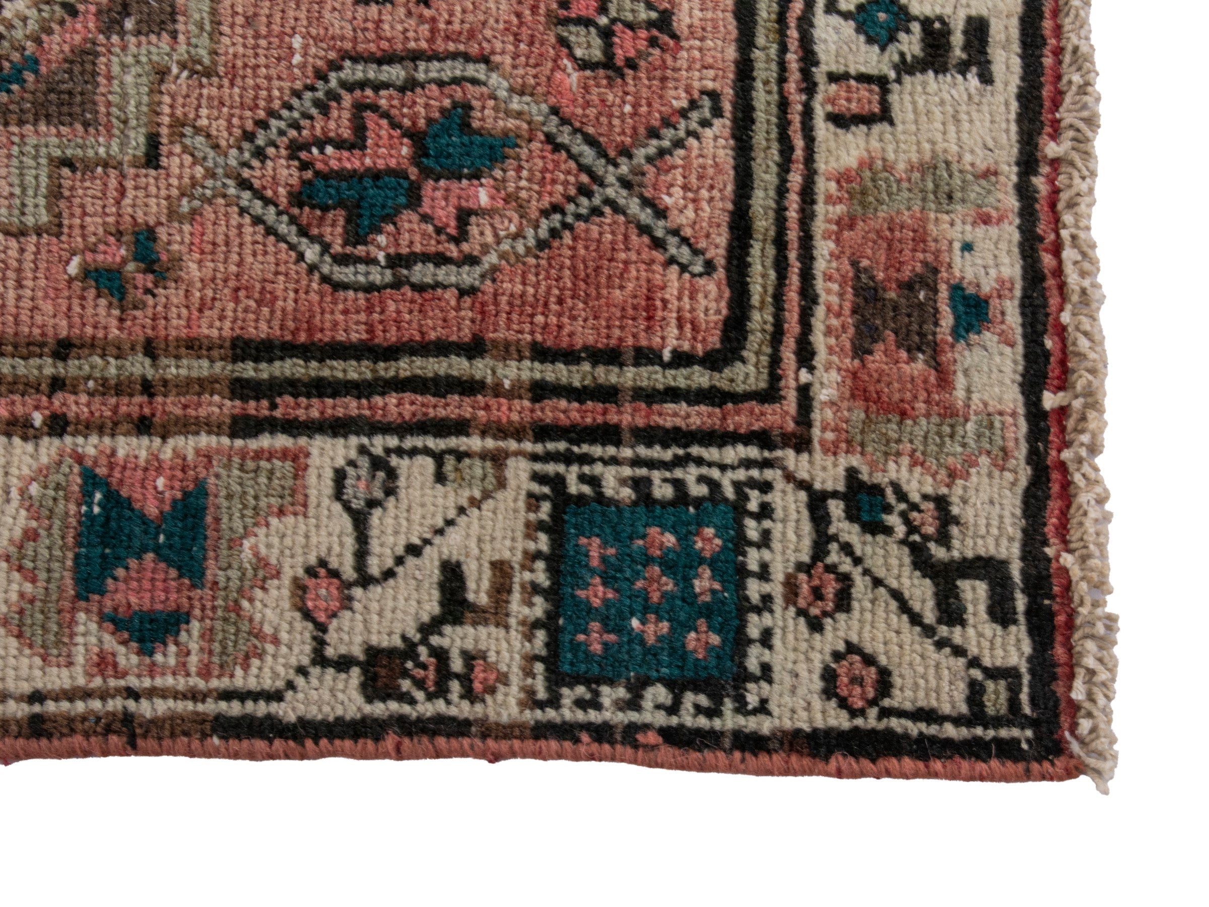 Persian Azerbaijan runner rug in muted pink and cream, view 5 of 17
