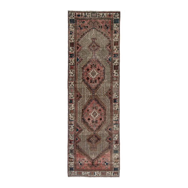 Persian Azerbaijan runner rug in muted pink and cream, 3'1" x 10'