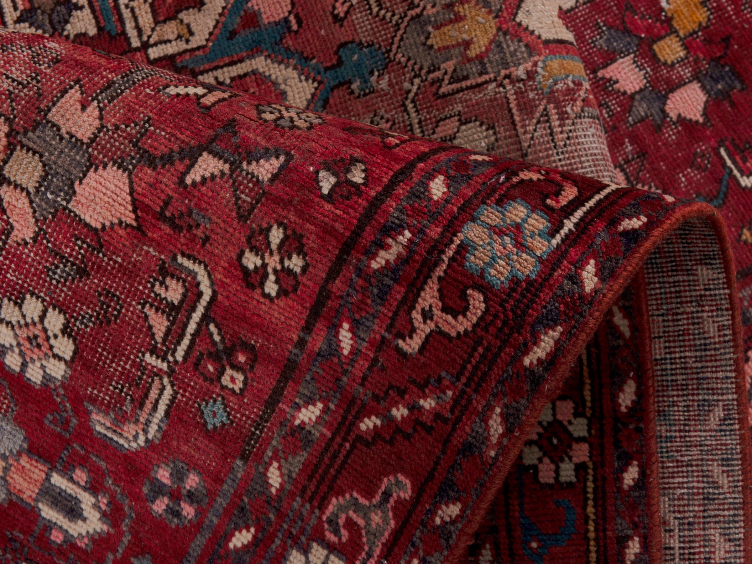Persian Gorevan runner rug in burgundy and cream, view 16 of 18